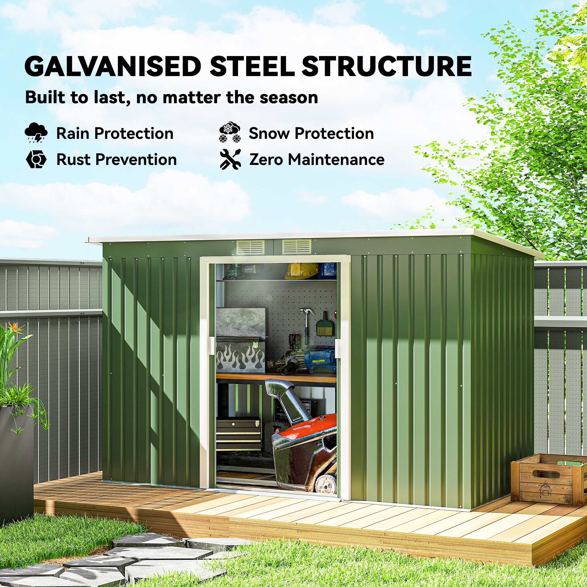 9' x 4' Metal Garden Storage Shed with Foundation - Light Green-Patio & Garden > Lawn & Garden > Sheds-DECOROLALA