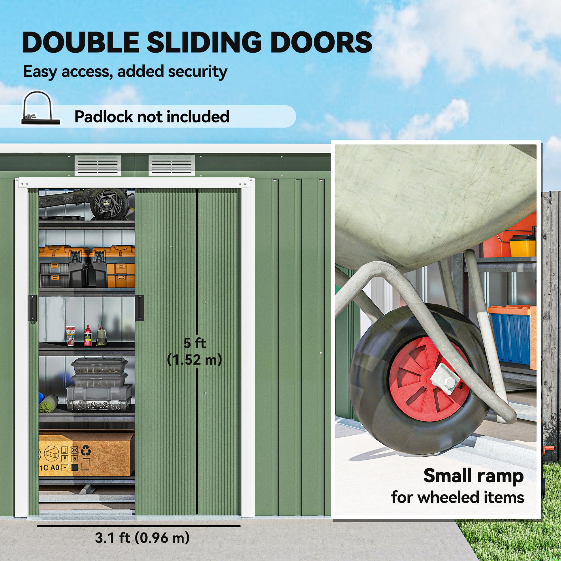 9' x 4' Metal Garden Storage Shed with Foundation - Light Green-Patio & Garden > Lawn & Garden > Sheds-DECOROLALA