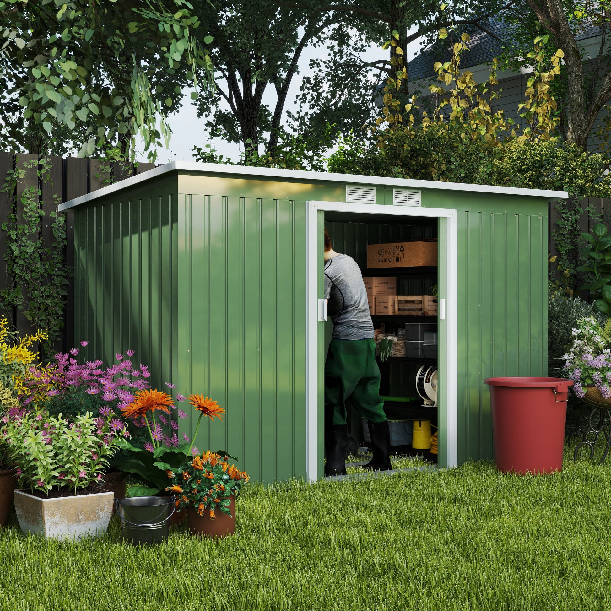 9' x 4' Metal Garden Storage Shed with Foundation - Light Green-Patio & Garden > Lawn & Garden > Sheds-DECOROLALA