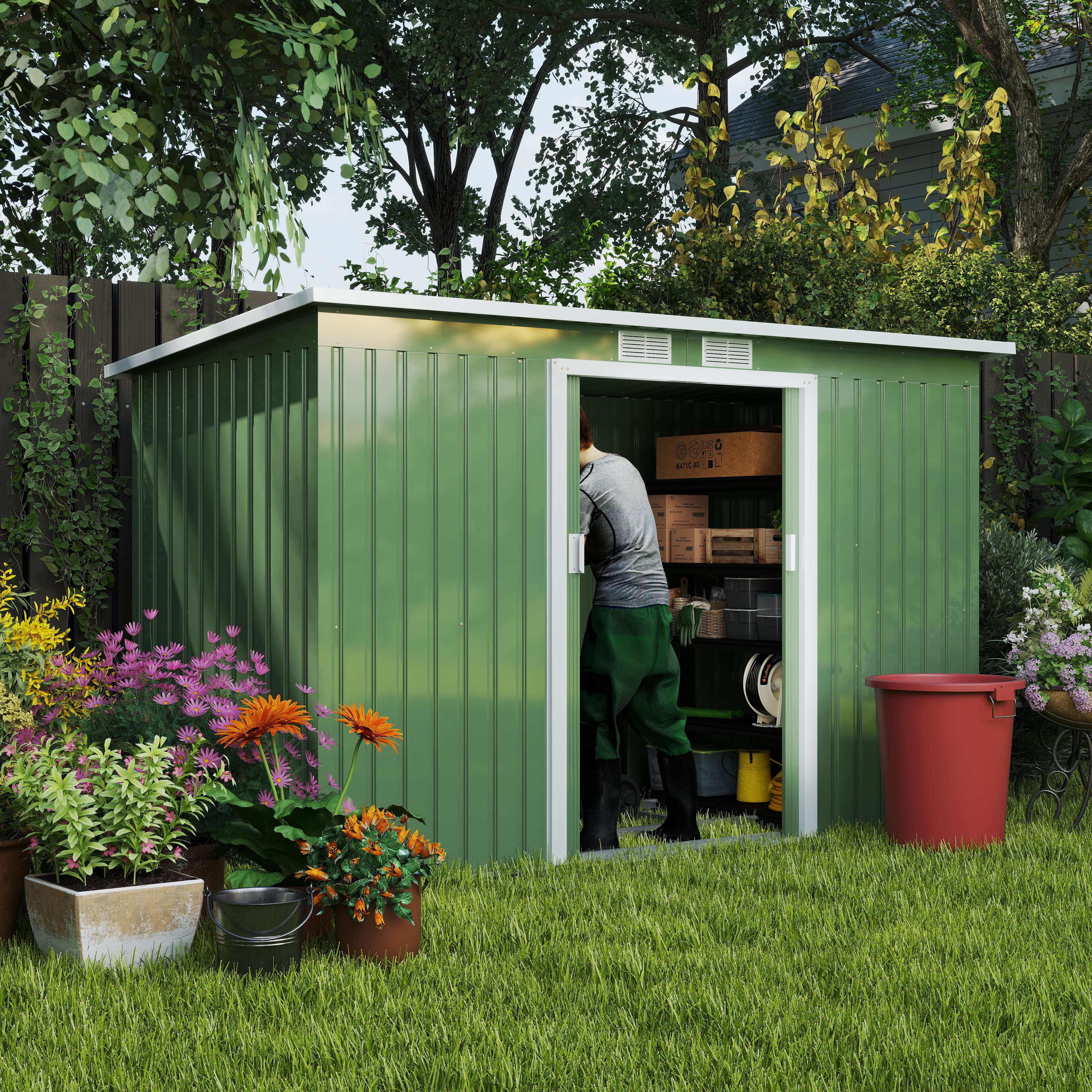 9' x 4' Metal Garden Storage Shed with Foundation - Light Green-Patio & Garden > Lawn & Garden > Sheds-DECOROLALA