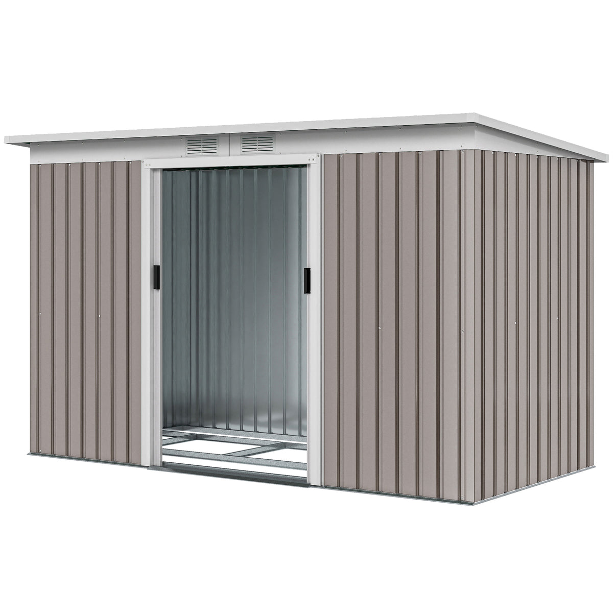 9' x 4' Metal Garden Storage Shed with Foundation - Light Grey-Patio & Garden > Lawn & Garden > Sheds-DECOROLALA