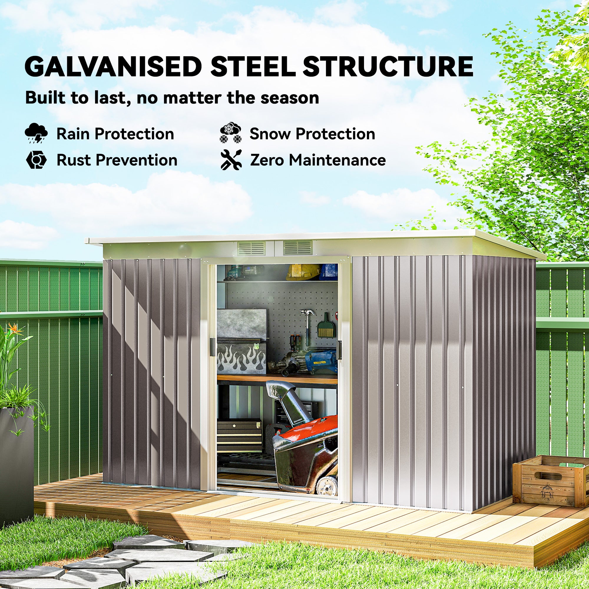9' x 4' Metal Garden Storage Shed with Foundation - Light Grey-Patio & Garden > Lawn & Garden > Sheds-DECOROLALA