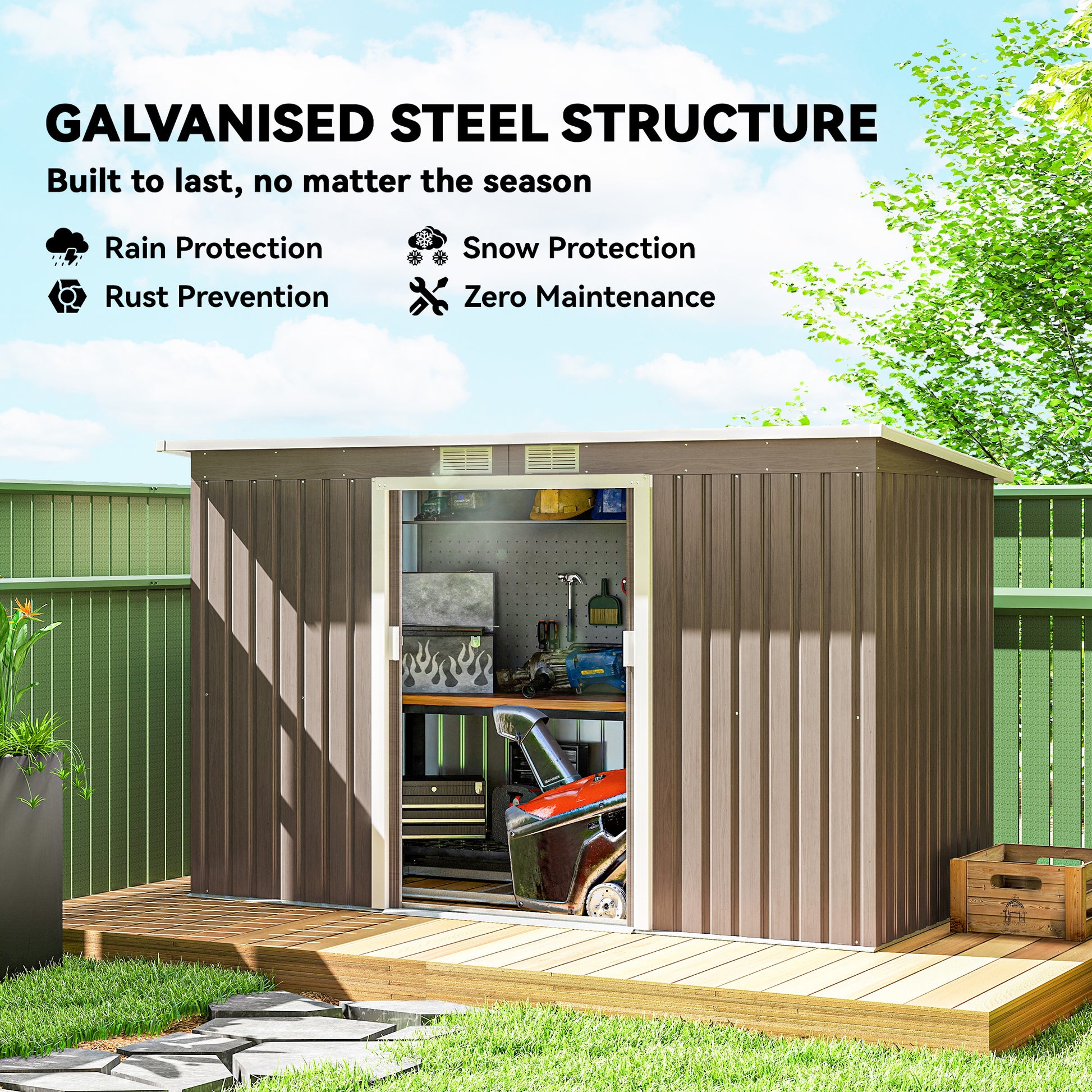9' x 4' Metal Garden Storage Shed with Foundation - Light Grey-Patio & Garden > Lawn & Garden > Sheds-DECOROLALA