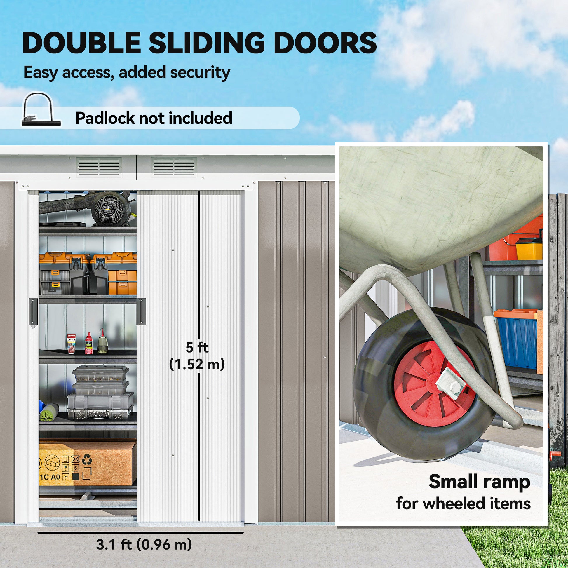 9' x 4' Metal Garden Storage Shed with Foundation - Light Grey-Patio & Garden > Lawn & Garden > Sheds-DECOROLALA