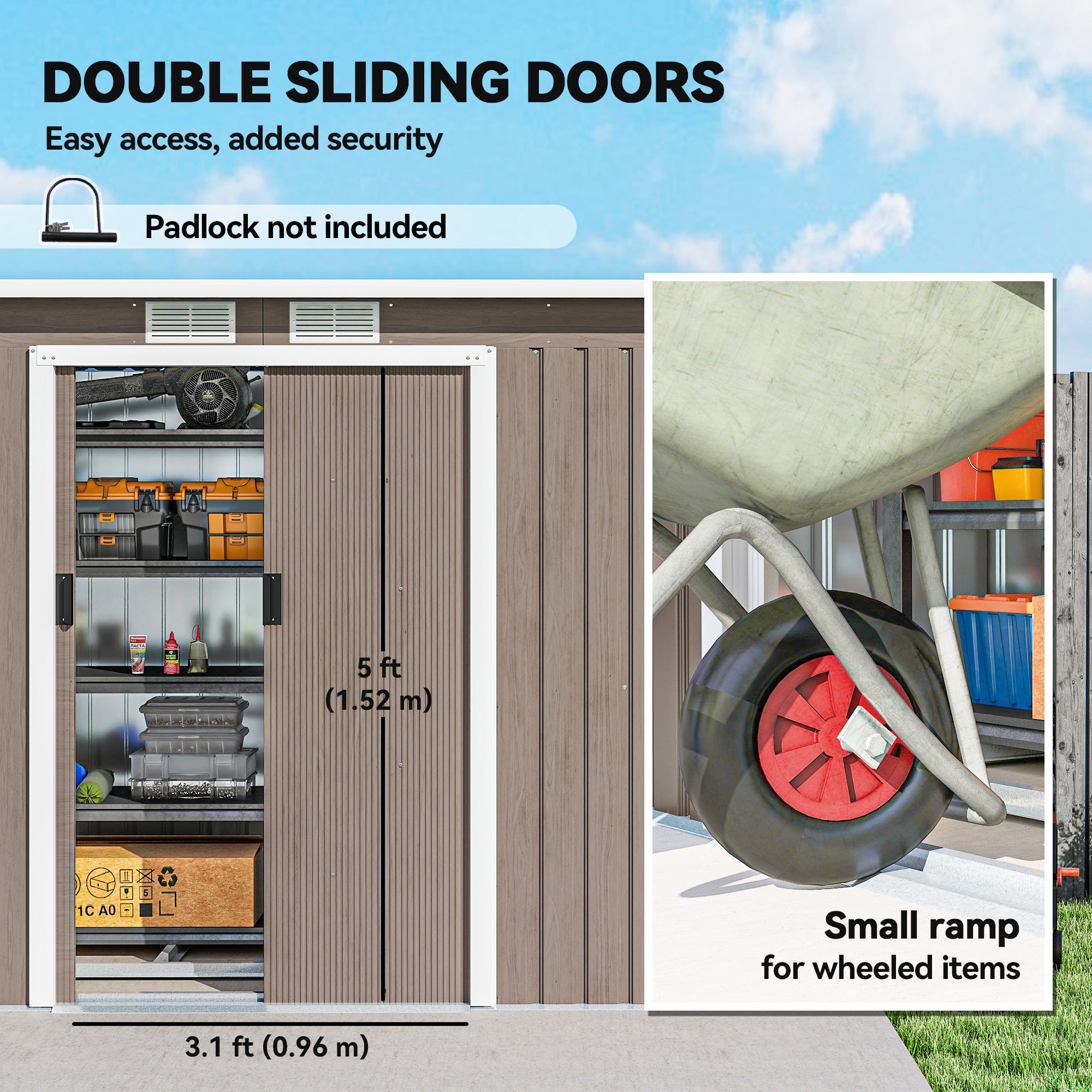 9' x 4' Metal Garden Storage Shed with Foundation - Light Grey-Patio & Garden > Lawn & Garden > Sheds-DECOROLALA