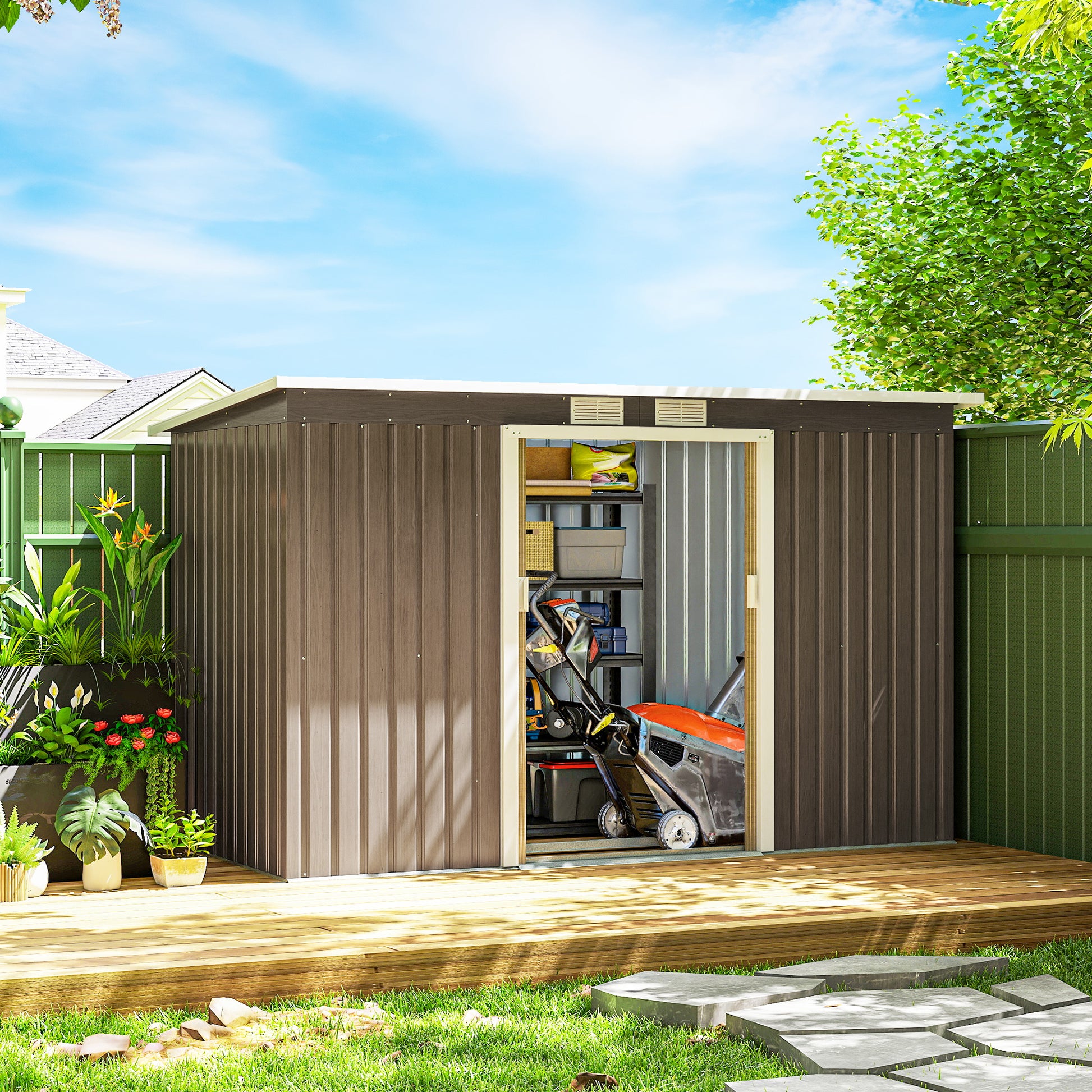 9' x 4' Metal Garden Storage Shed with Foundation - Light Grey-Patio & Garden > Lawn & Garden > Sheds-DECOROLALA