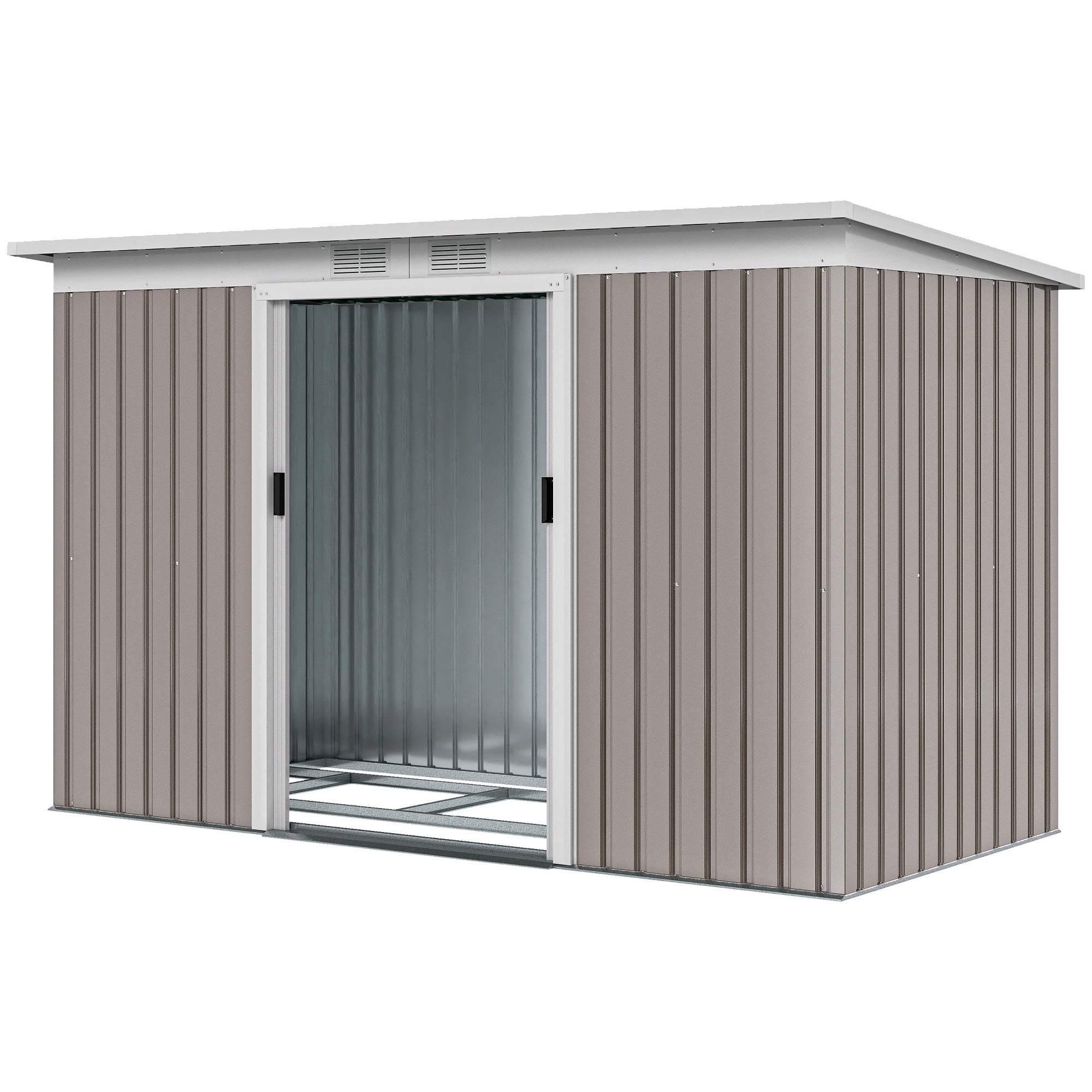 9' x 4' Metal Garden Storage Shed with Foundation - Light Grey-Patio & Garden > Lawn & Garden > Sheds-DECOROLALA