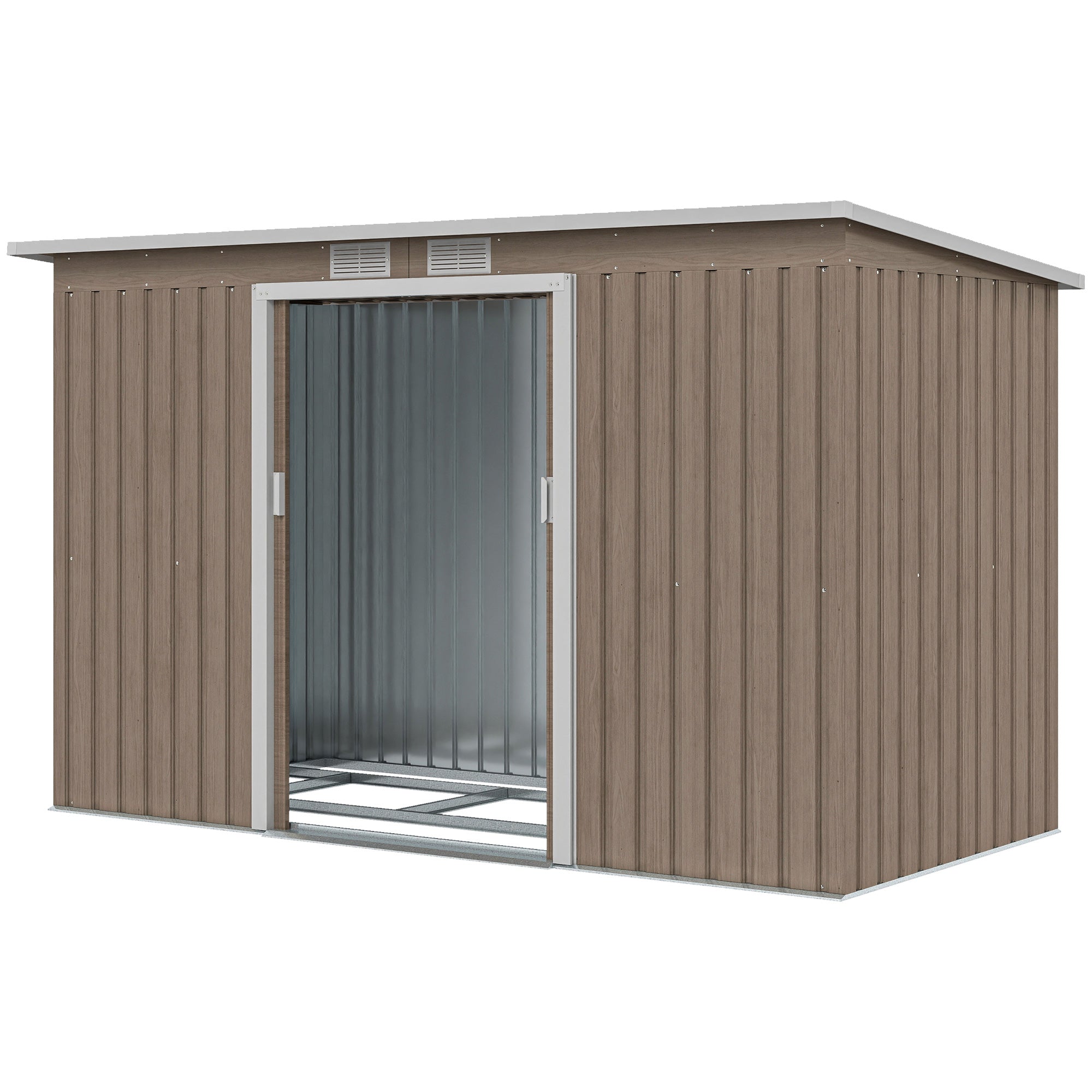 9' x 4' Metal Garden Storage Shed with Foundation - Light Grey-Patio & Garden > Lawn & Garden > Sheds-DECOROLALA