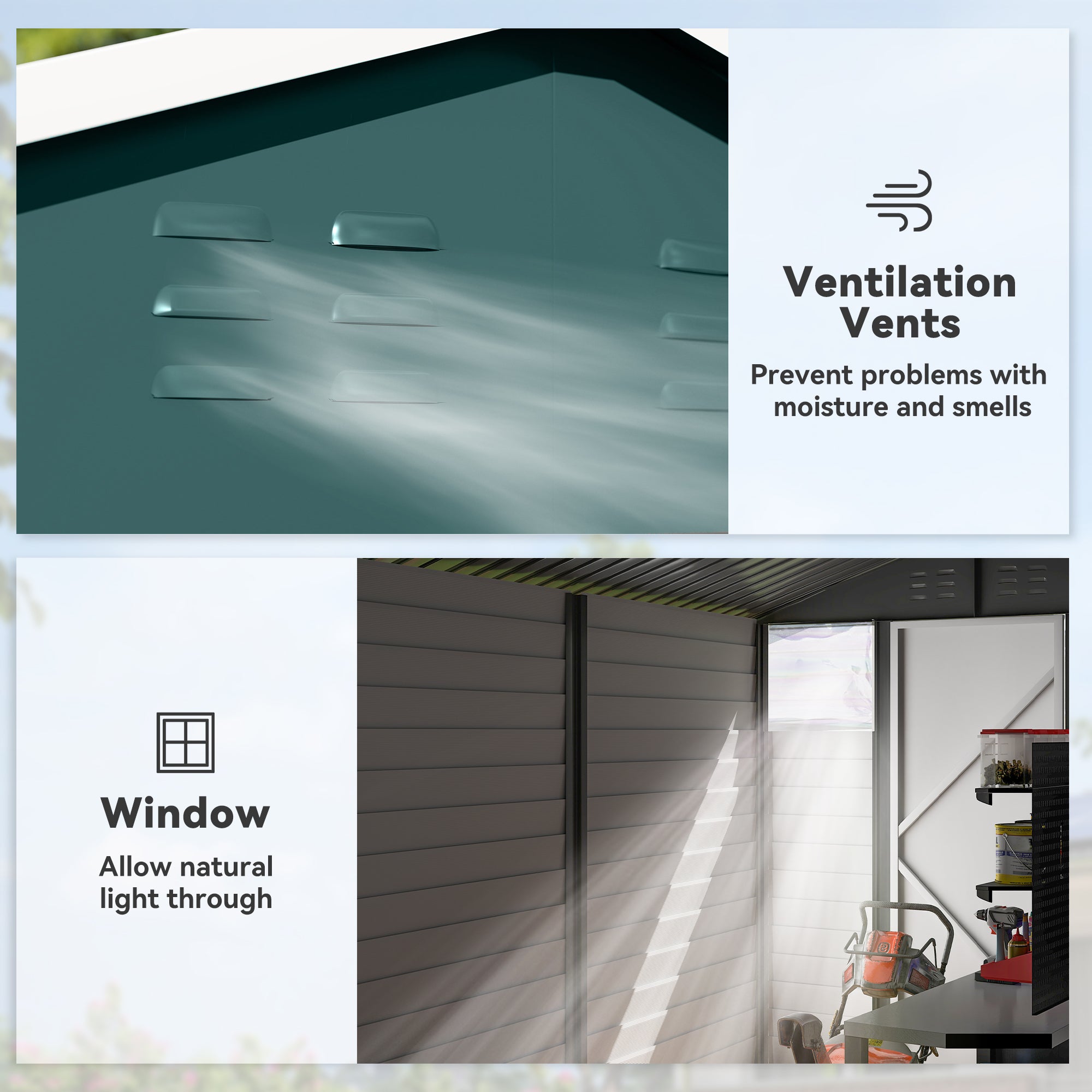 9' x 6' Galvanized Steel Garden Shed - Green/White Sloped Roof-Patio & Garden > Lawn & Garden > Sheds-DECOROLALA