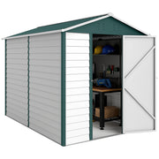 9' x 6' Galvanized Steel Garden Shed - Green/White Sloped Roof-Patio & Garden > Lawn & Garden > Sheds-DECOROLALA