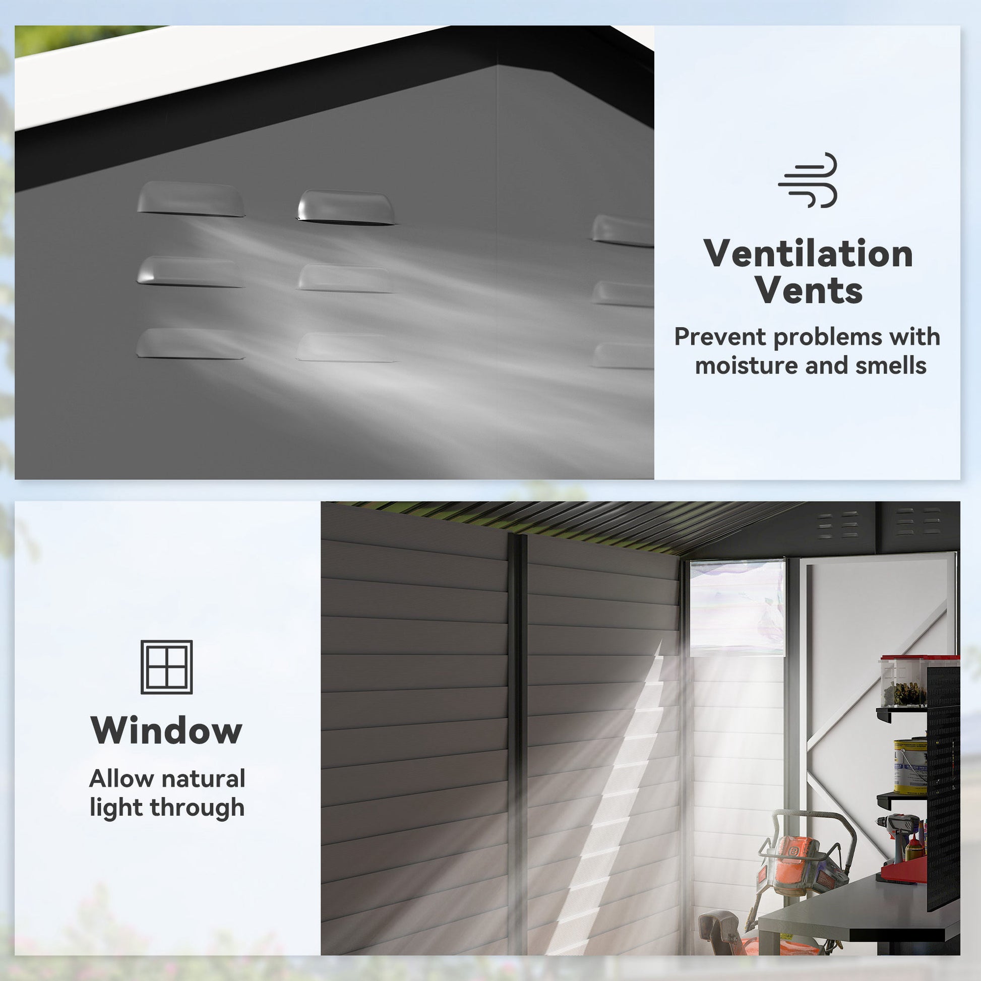 9' x 6' Garden Shed - Dark Grey Galvanized Steel Metal-Patio & Garden > Lawn & Garden > Sheds-DECOROLALA