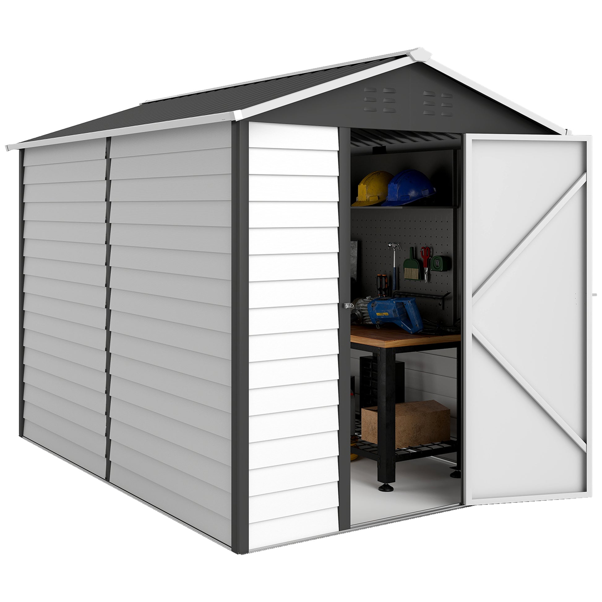 9' x 6' Garden Shed - Dark Grey Galvanized Steel Metal-Patio & Garden > Lawn & Garden > Sheds-DECOROLALA