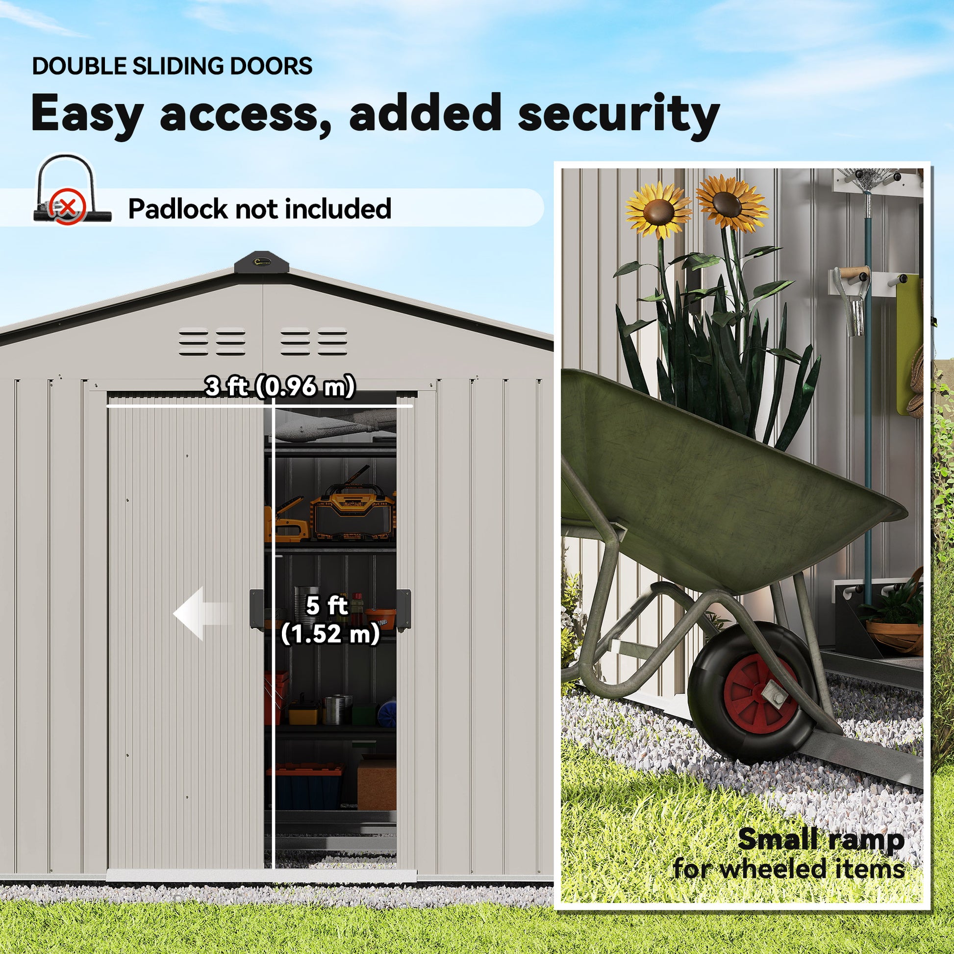 9' x 6' Metal Garden Storage Shed with Foundation - Grey-Patio & Garden > Lawn & Garden > Sheds-DECOROLALA