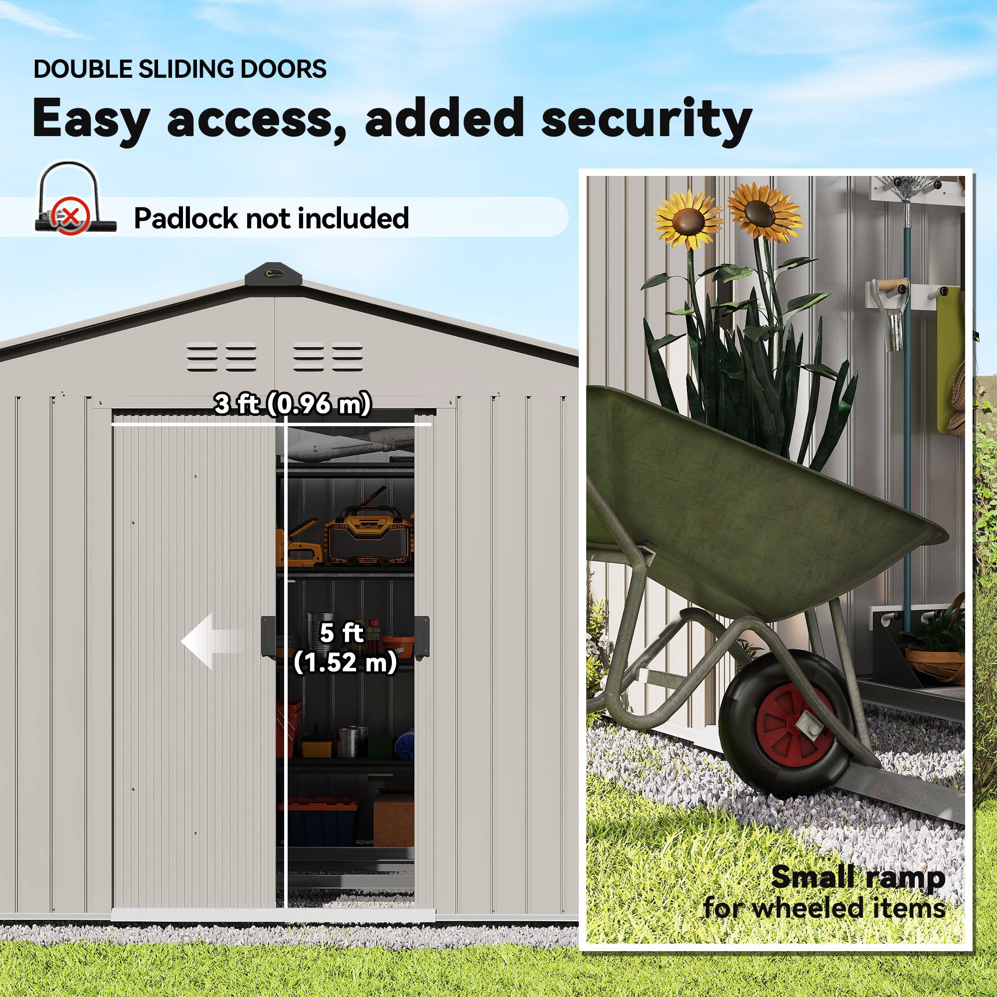 9' x 6' Metal Garden Storage Shed with Foundation - Grey-Patio & Garden > Lawn & Garden > Sheds-DECOROLALA