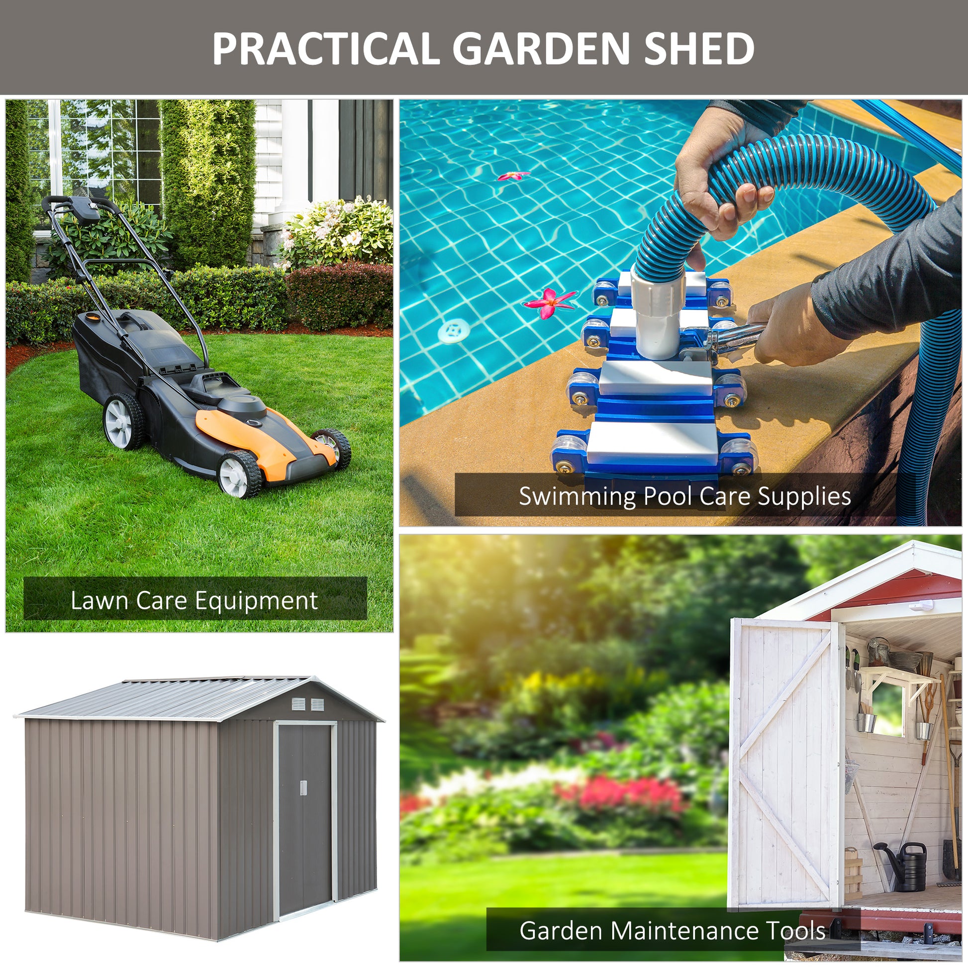 9' x 6.4' Metal Garden Storage Shed with Floor - Grey-Patio & Garden > Lawn & Garden > Sheds-DECOROLALA