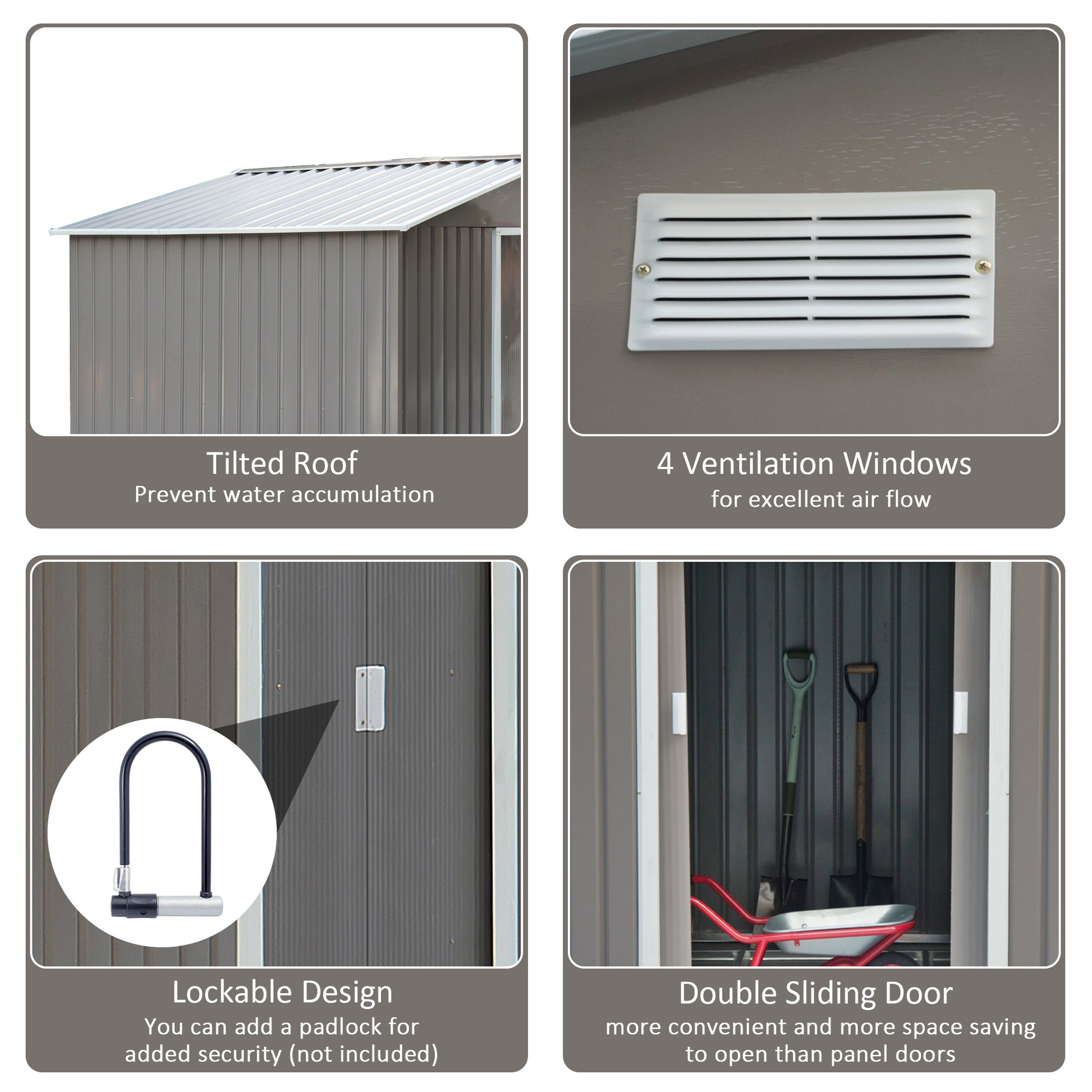9' x 6.4' Metal Garden Storage Shed with Floor - Grey-Patio & Garden > Lawn & Garden > Sheds-DECOROLALA