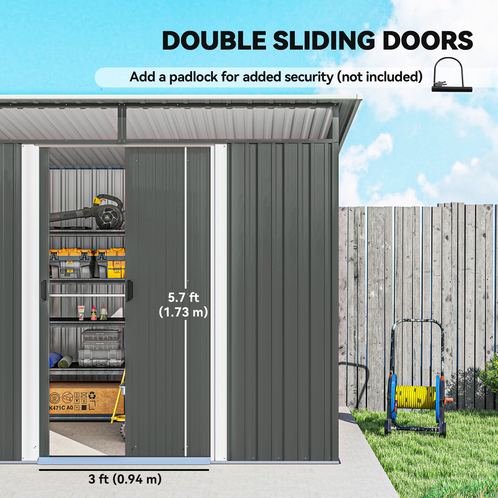 9' x 6.5' Metal Garden Storage Shed - Dark Grey-Patio & Garden > Lawn & Garden > Sheds-DECOROLALA