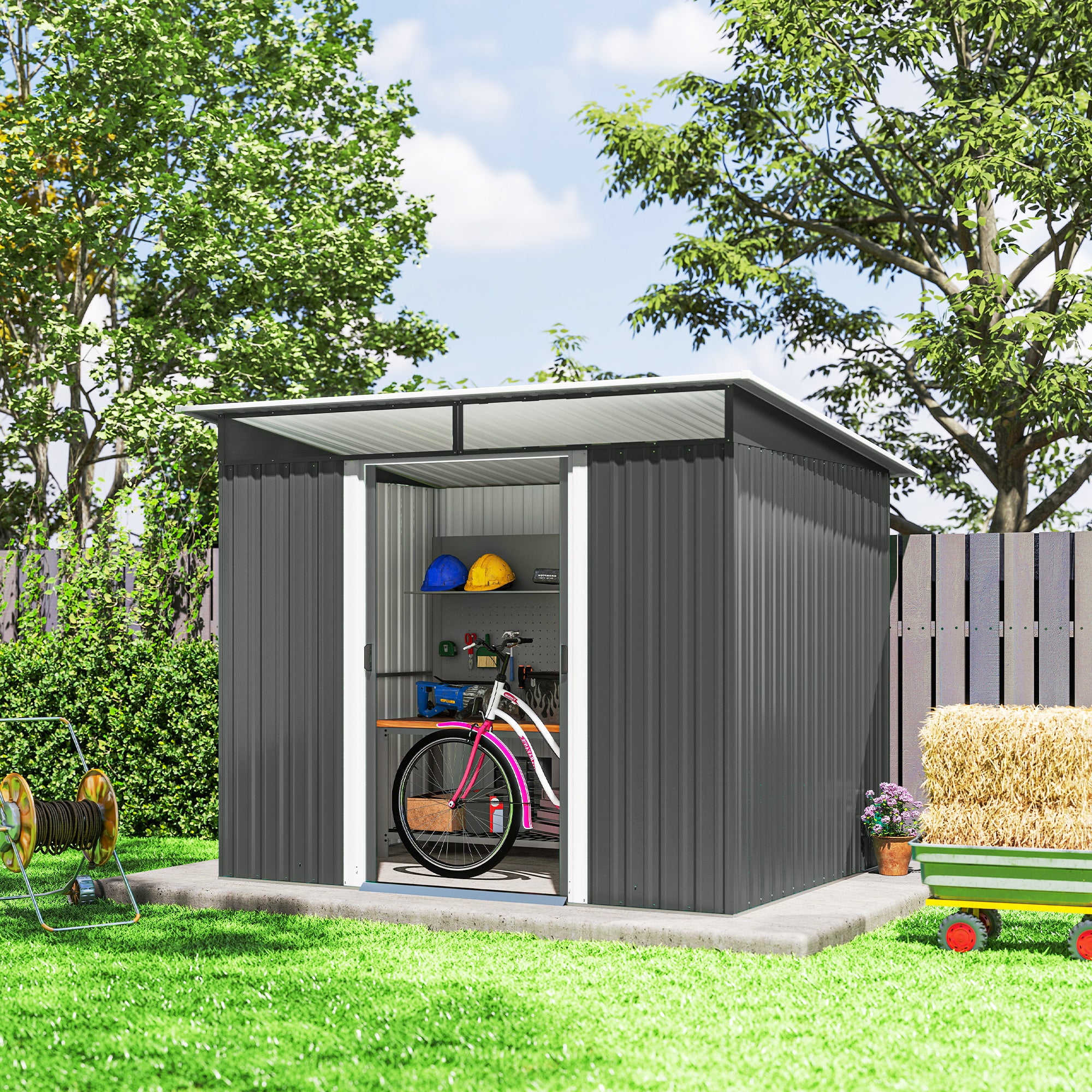 9' x 6.5' Metal Garden Storage Shed - Dark Grey-Patio & Garden > Lawn & Garden > Sheds-DECOROLALA