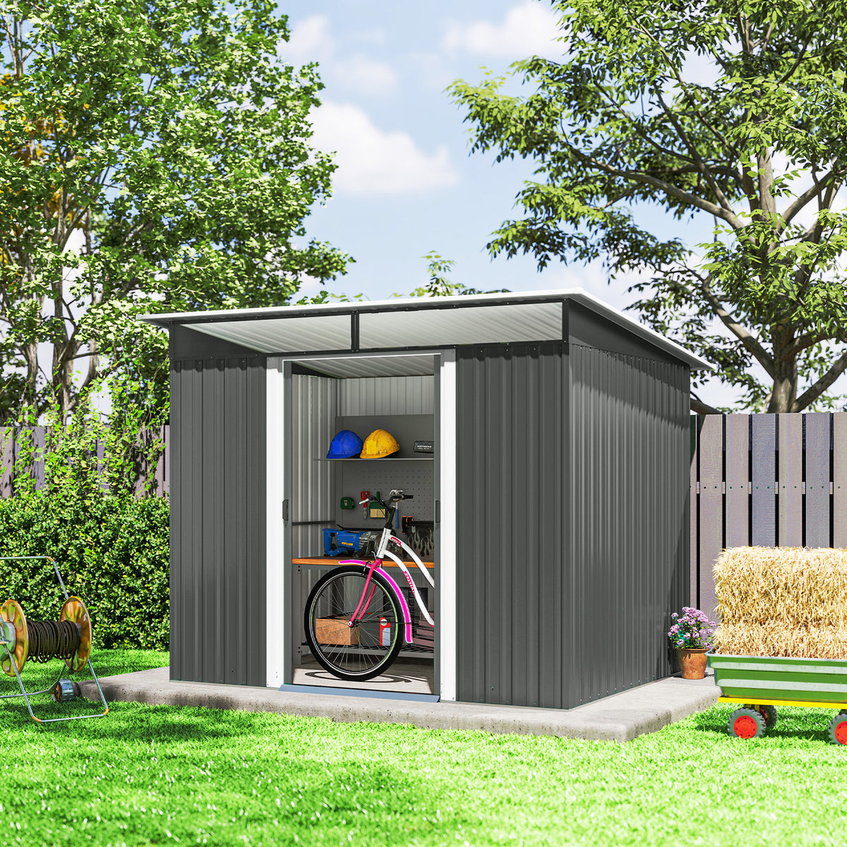 9' x 6.5' Metal Garden Storage Shed - Dark Grey-Patio & Garden > Lawn & Garden > Sheds-DECOROLALA