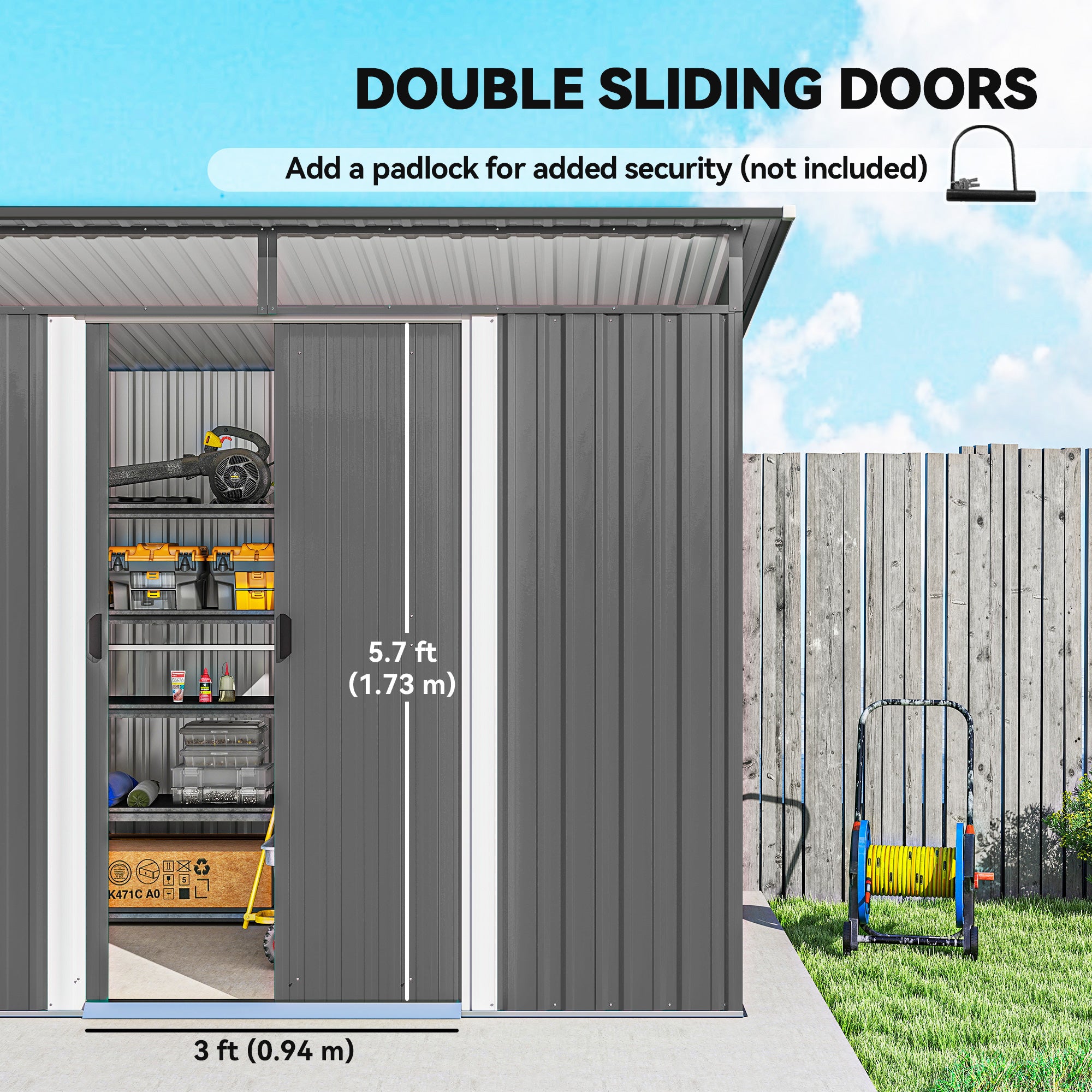 9' x 6.5' Outdoor Metal Garden Shed - Light Grey-Patio & Garden > Lawn & Garden > Sheds-DECOROLALA