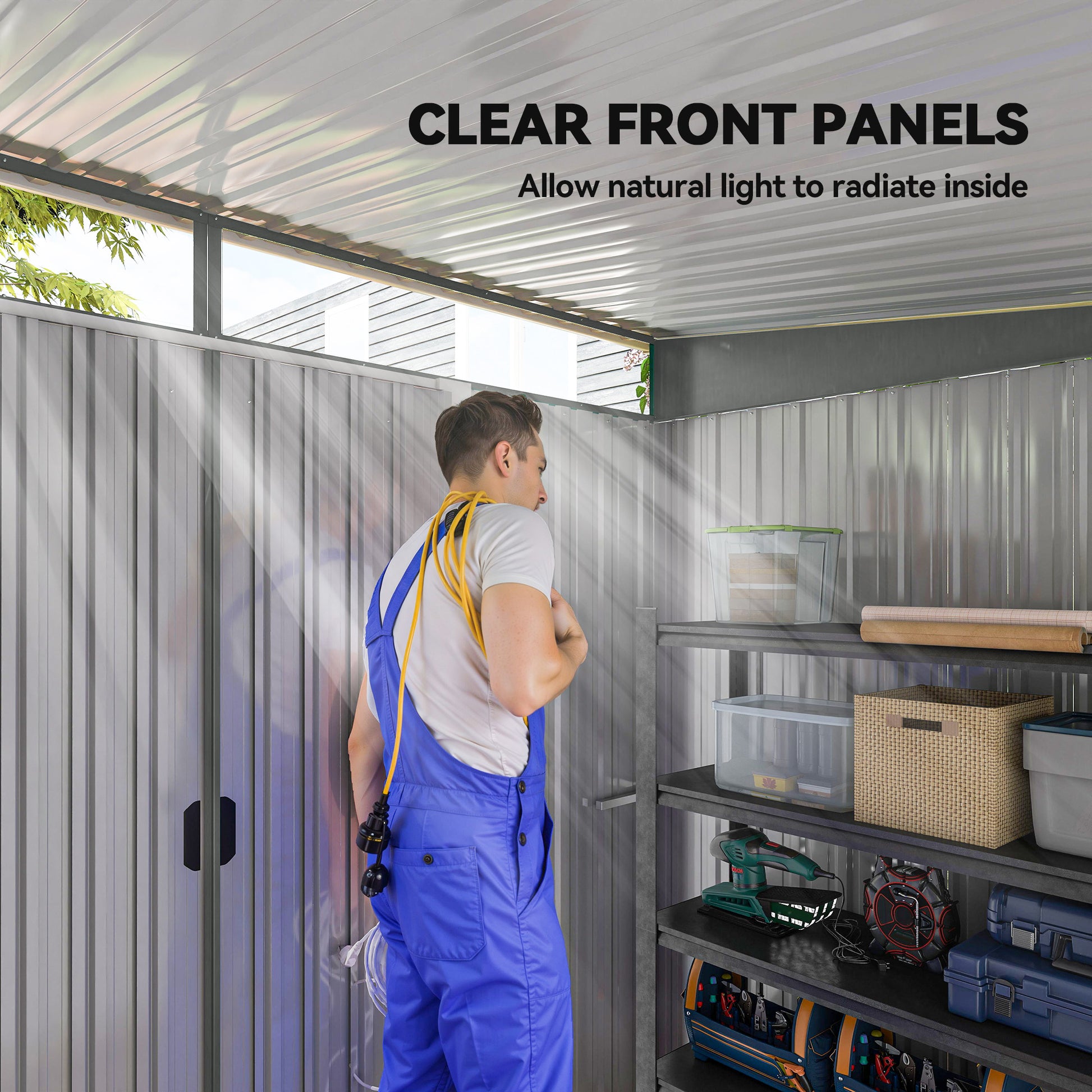 9' x 6.5' Outdoor Metal Garden Shed - Light Grey-Patio & Garden > Lawn & Garden > Sheds-DECOROLALA
