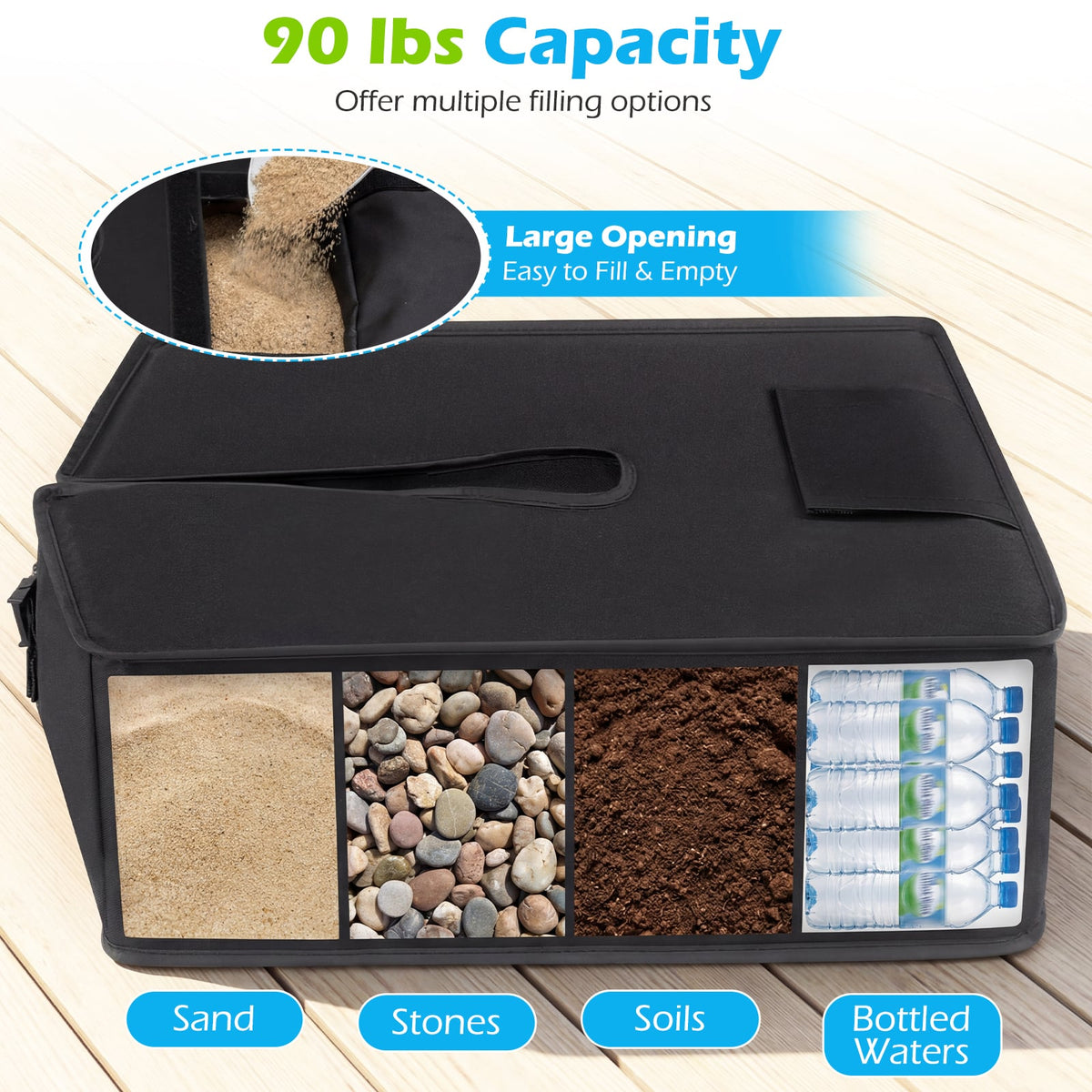 90 LBS Sand-fillable Umbrella Base Weight-Black-Outdoor Umbrella Bases-DECOROLALA