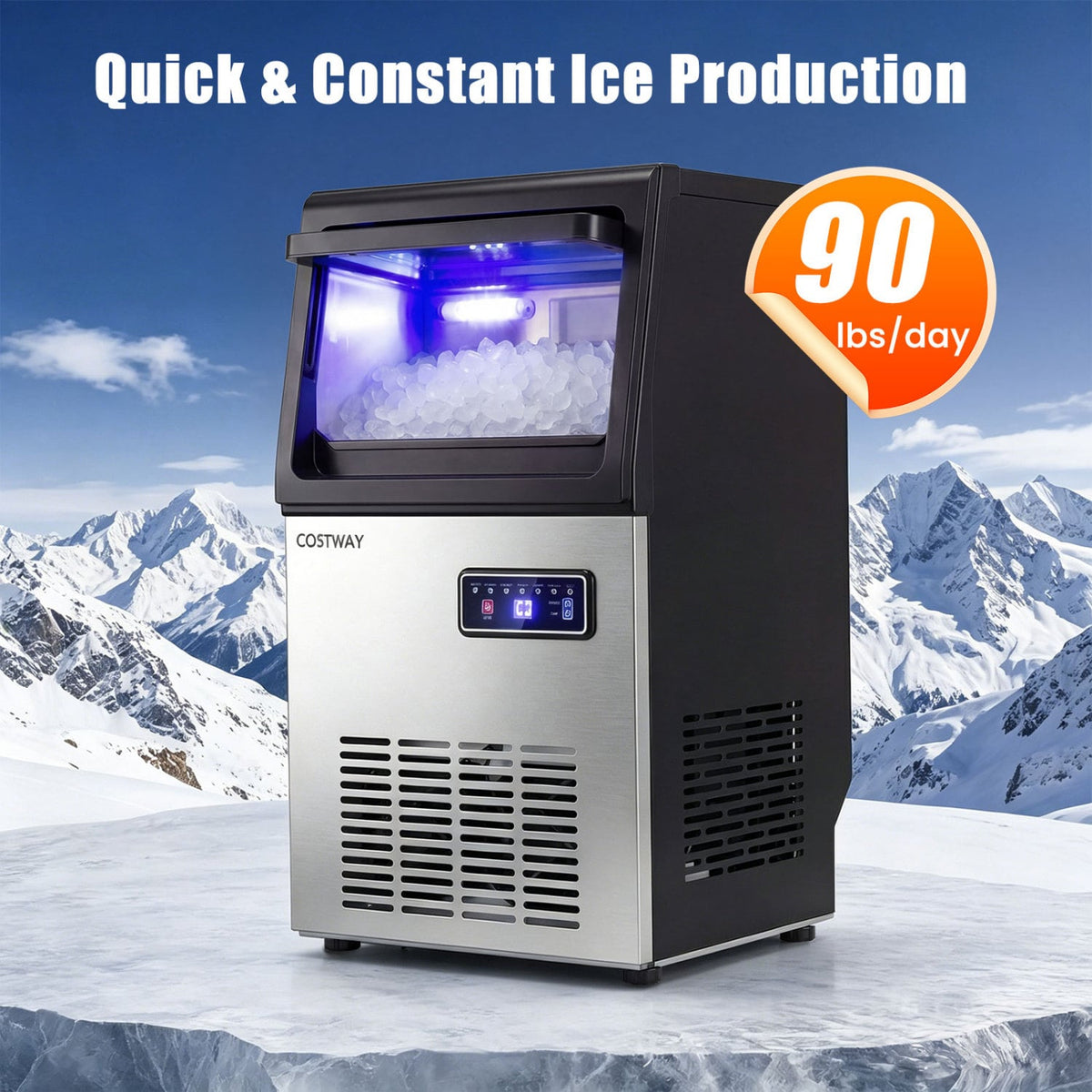 90 LBS/24H Commercial Nugget Ice Maker with Self-Cleaning-Ice Makers-DECOROLALA