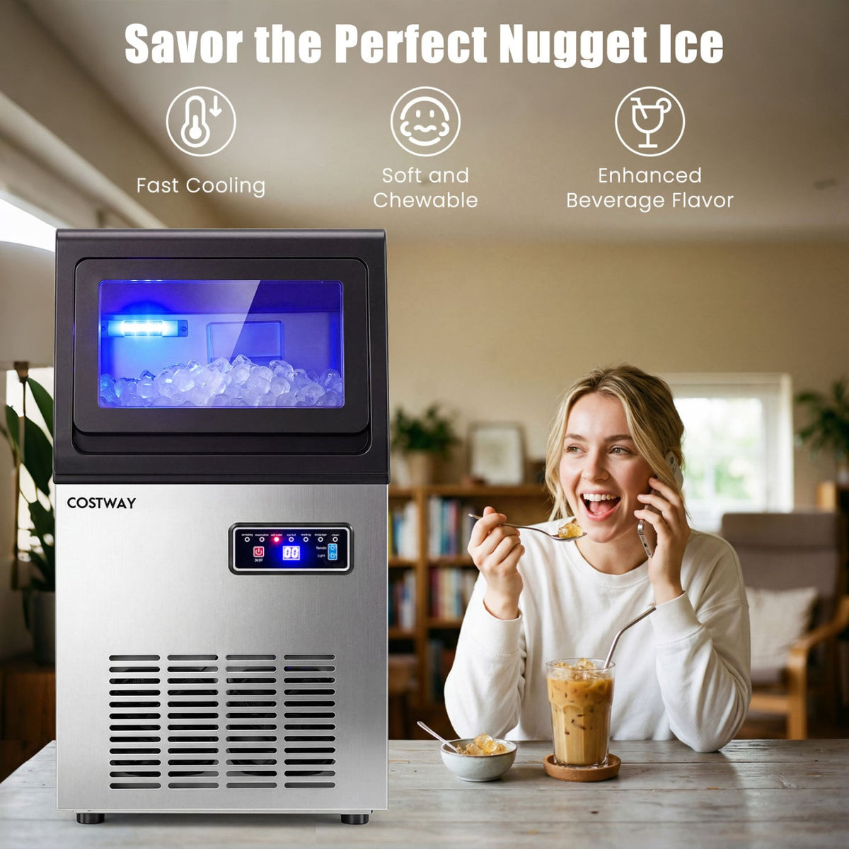 90 LBS/24H Commercial Nugget Ice Maker with Self-Cleaning-Ice Makers-DECOROLALA