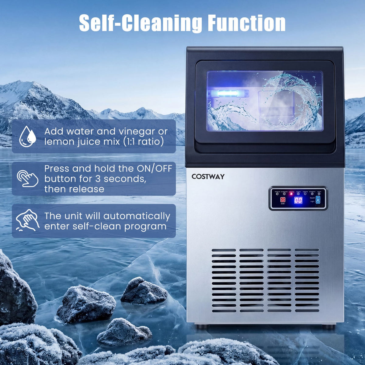 90 LBS/24H Commercial Nugget Ice Maker with Self-Cleaning-Ice Makers-DECOROLALA