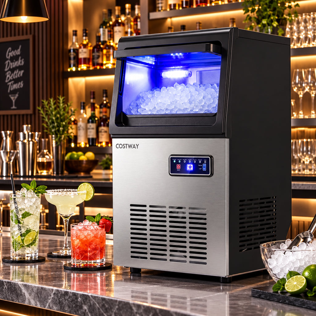90 lbs/Day Commercial Nugget Ice Maker with Self-Cleaning-Ice Makers-DECOROLALA