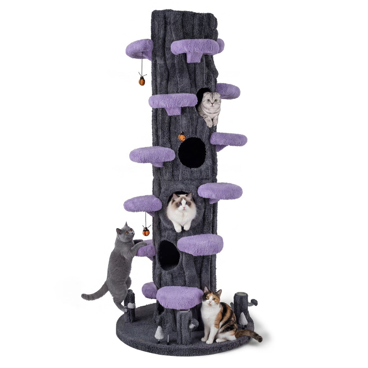 90.5 Inch Tall Multifunctional Cat Tree with Private Condos for Indoor Cats-Purple-Cat Trees & Scratchers-DECOROLALA