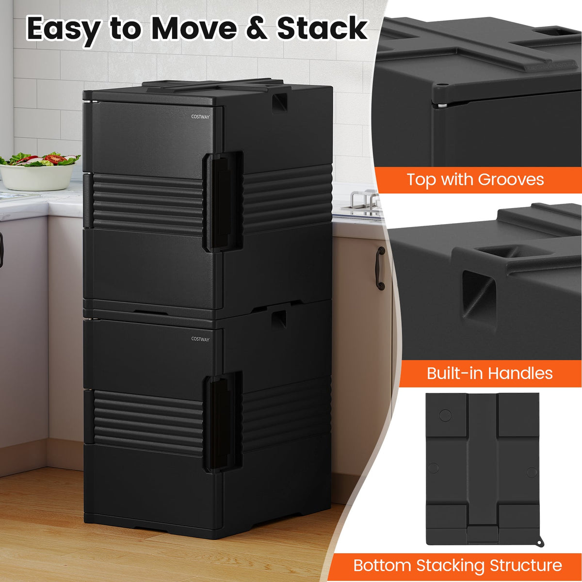 91 Qt Insulated Food Pan Carrier with Door Shafts-Black-Kitchen Appliances-DECOROLALA
