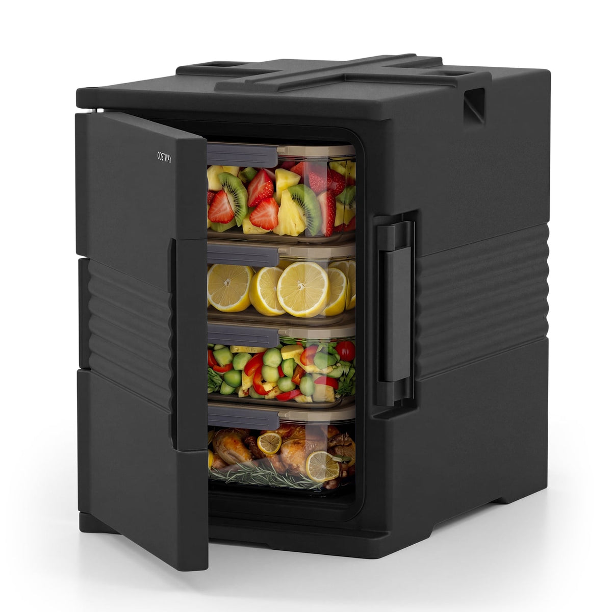 91 Qt Insulated Food Pan Carrier with Door Shafts-Black-Kitchen Appliances-DECOROLALA