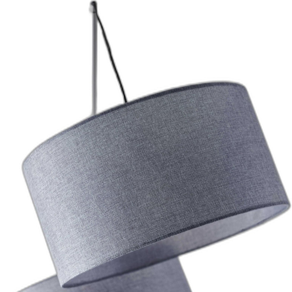 91" Silver Three Light Tree Floor Lamp With Gray Linen Drum Shade-Floor Lamps-DECOROLALA