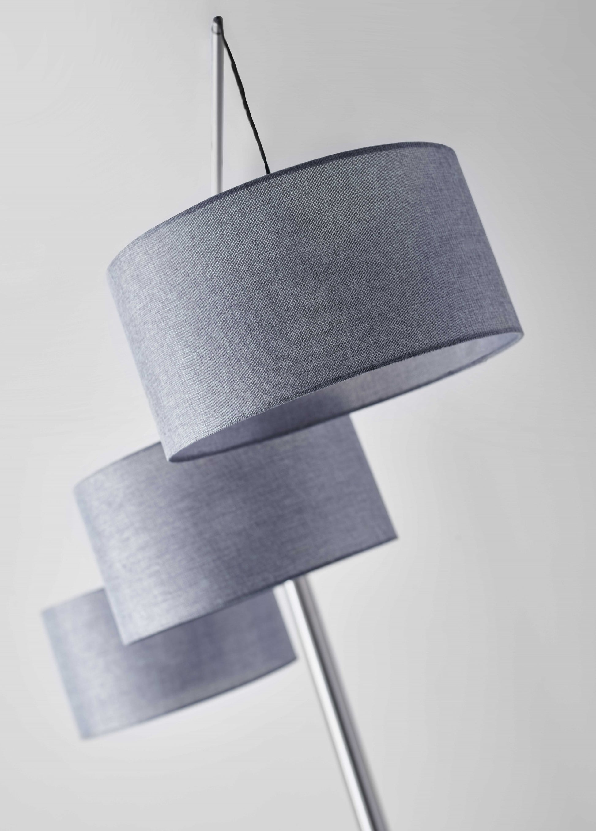 91" Silver Three Light Tree Floor Lamp With Gray Linen Drum Shade-Floor Lamps-DECOROLALA