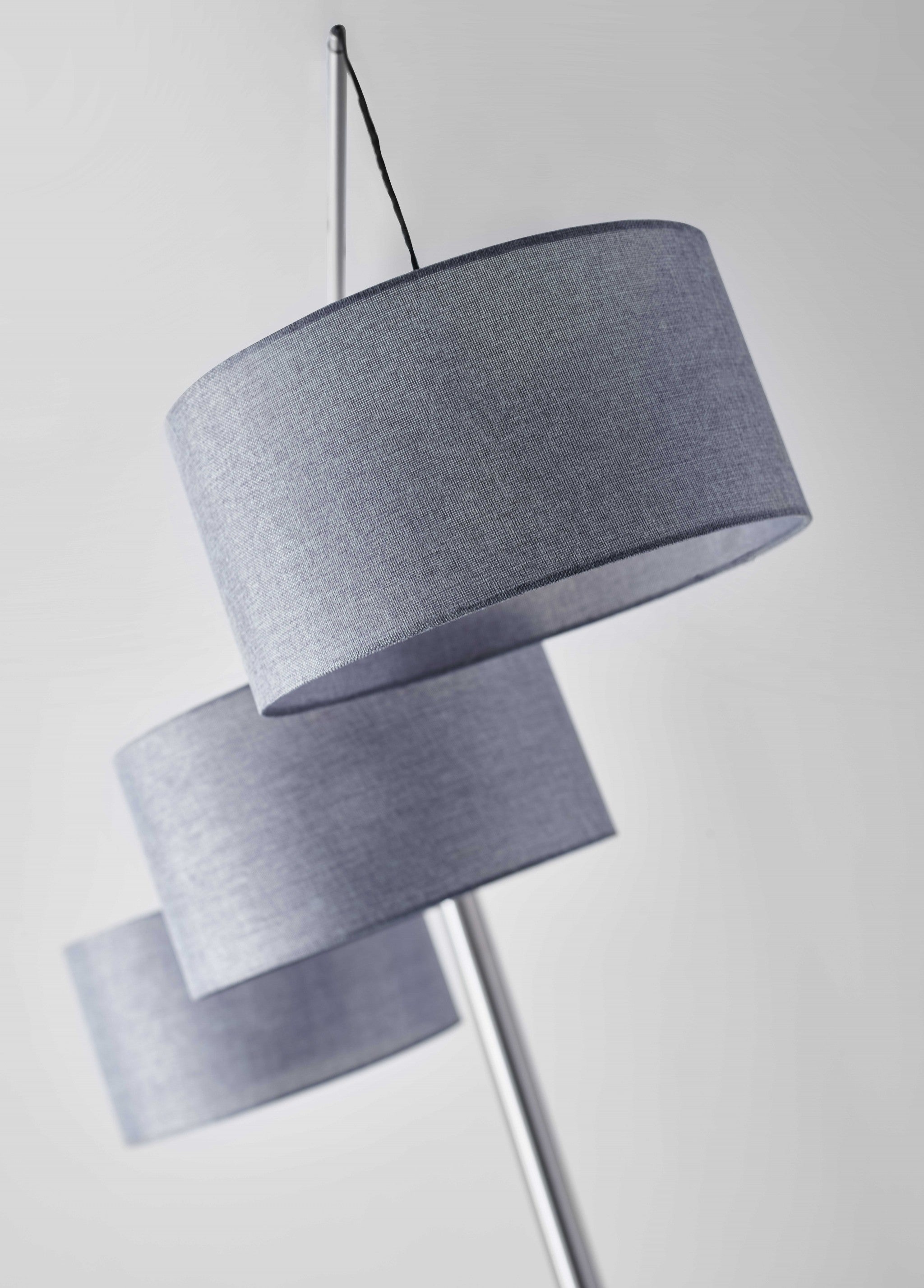 91" Silver Three Light Tree Floor Lamp With Gray Linen Drum Shade-Floor Lamps-DECOROLALA