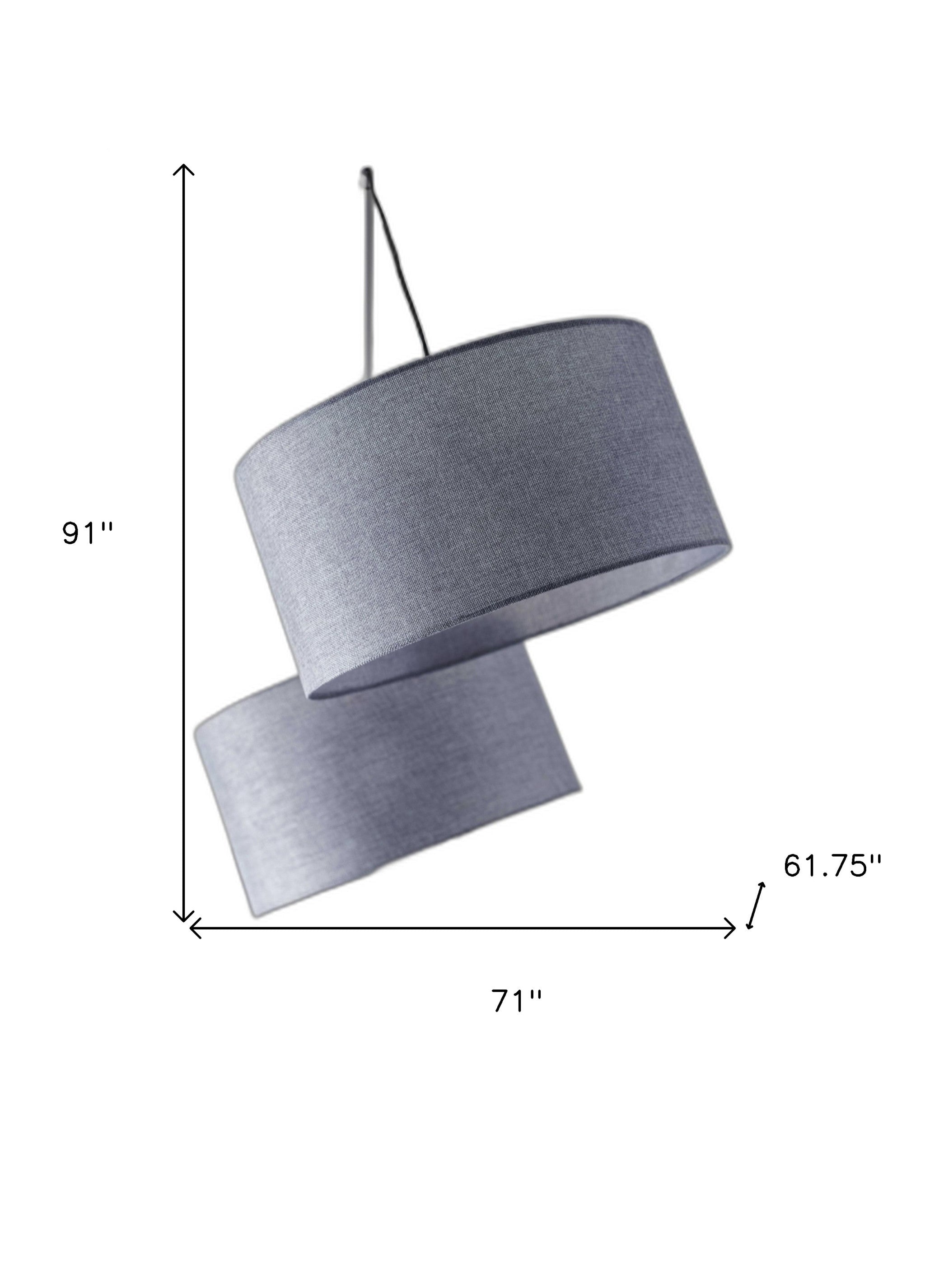 91" Silver Three Light Tree Floor Lamp With Gray Linen Drum Shade-Floor Lamps-DECOROLALA