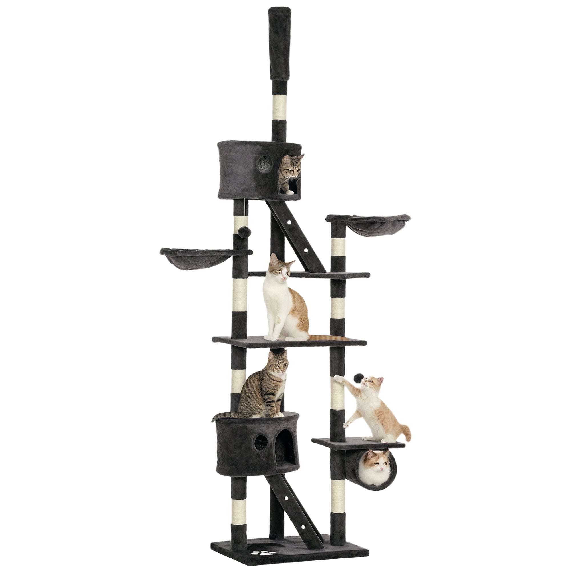 94"-102" Floor to Ceiling Cat Tree High Cat Condo Scratching Post Activity Center Multi-Level Play House Dark Grey-Cats-DECOROLALA