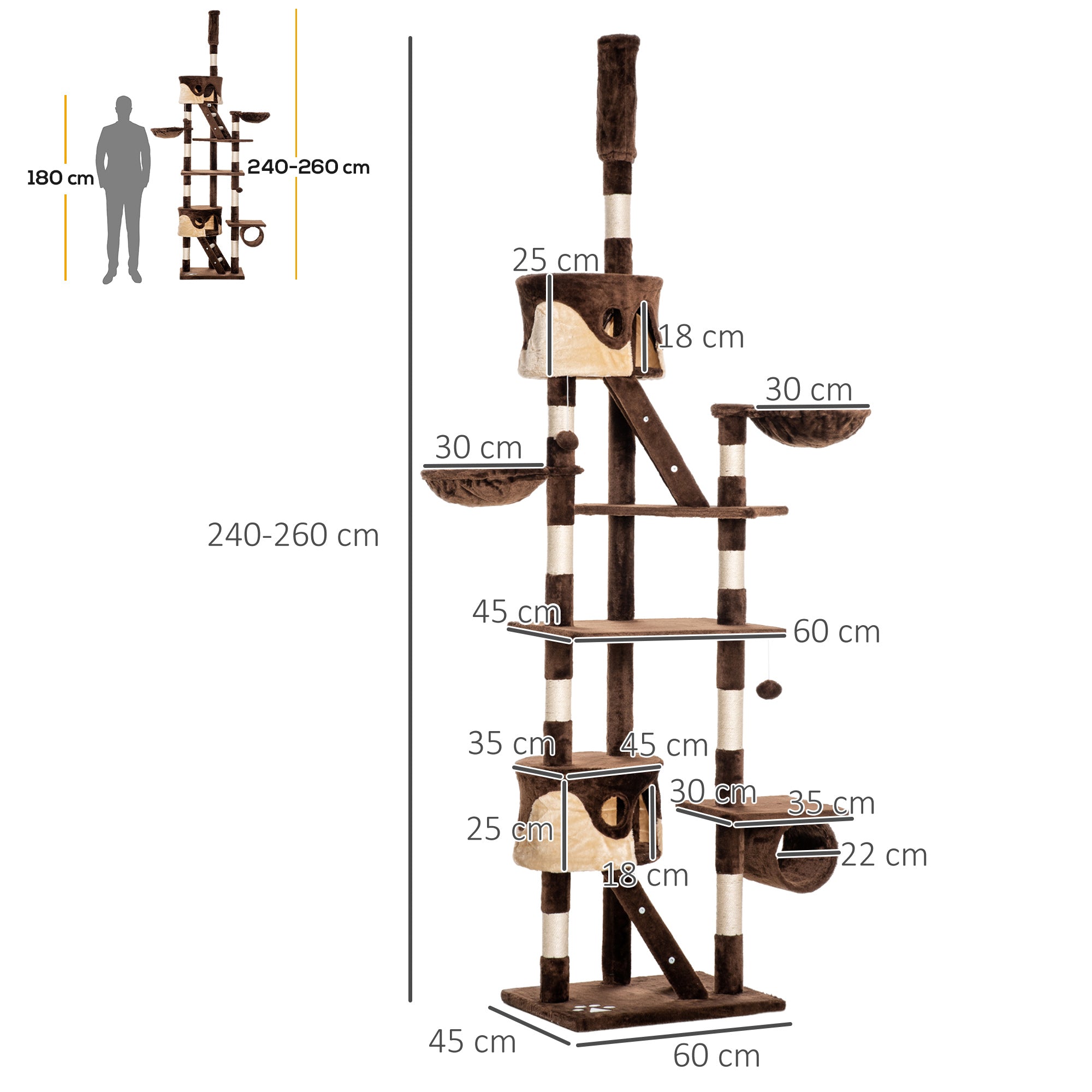 94"-102" Huge Cat Tree Ceiling High Cat Condo Scratching Post Activity Center Multi-Level Play House-Cats-DECOROLALA