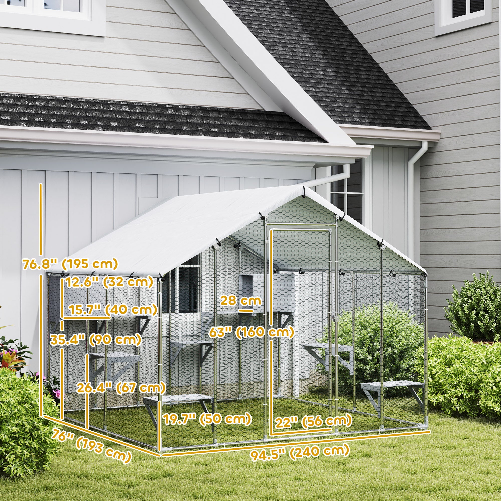 94.5" Metal Outdoor Catio - Silver Large Cat Enclosure-DECOROLALA