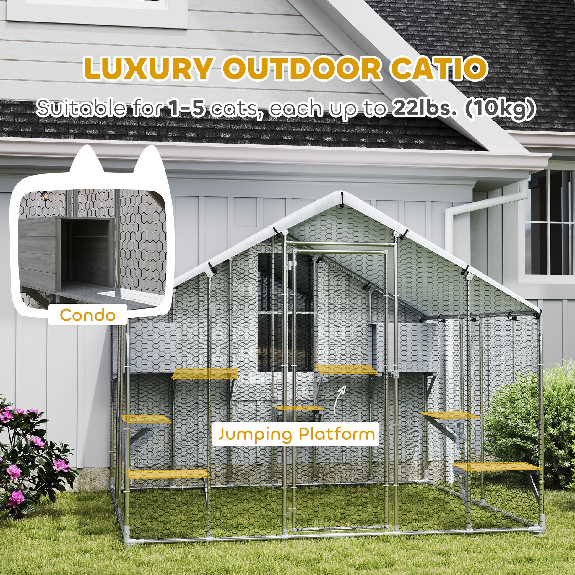94.5" Metal Outdoor Catio - Silver Large Cat Enclosure-DECOROLALA