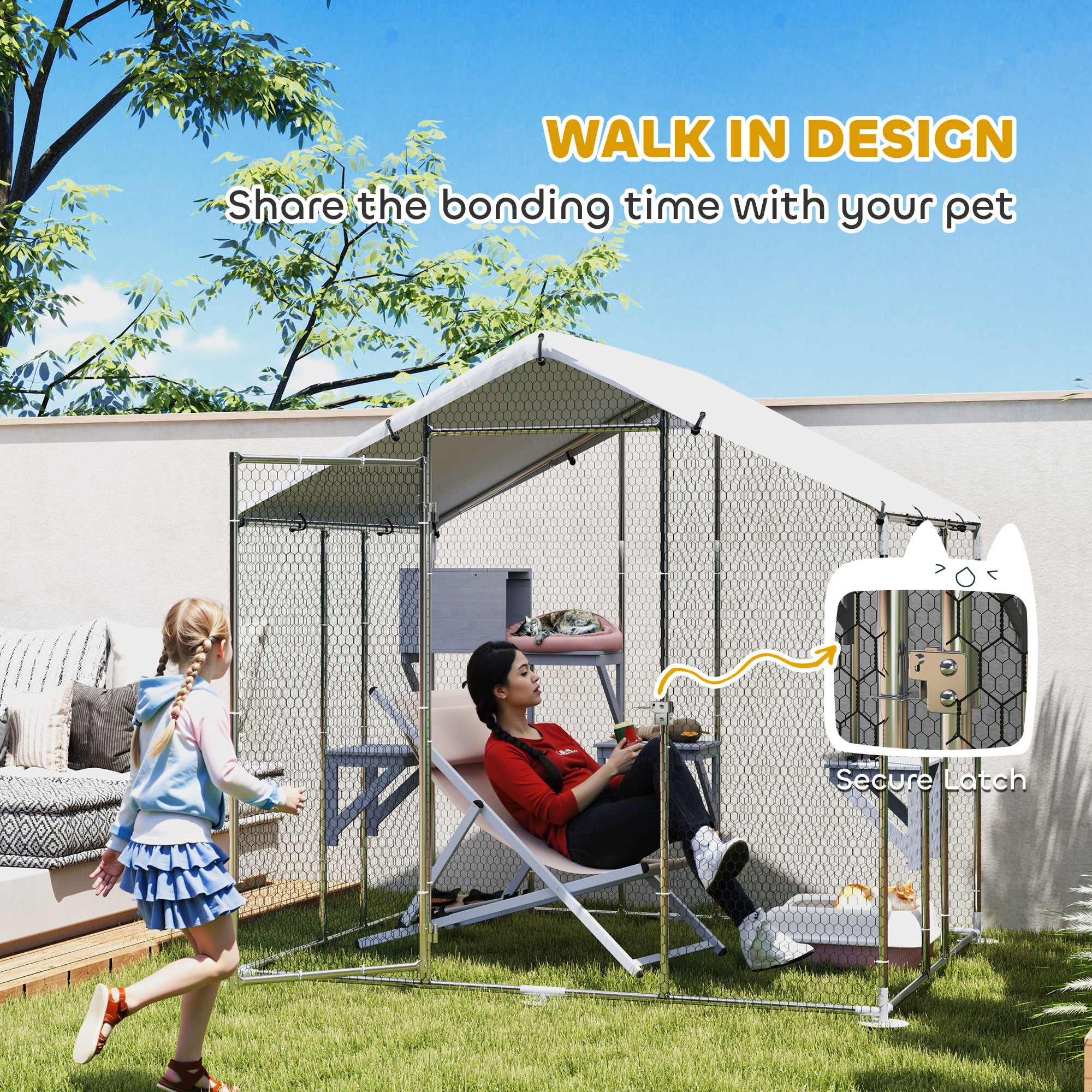 94.5" Metal Outdoor Catio - Silver Large Cat Enclosure-DECOROLALA
