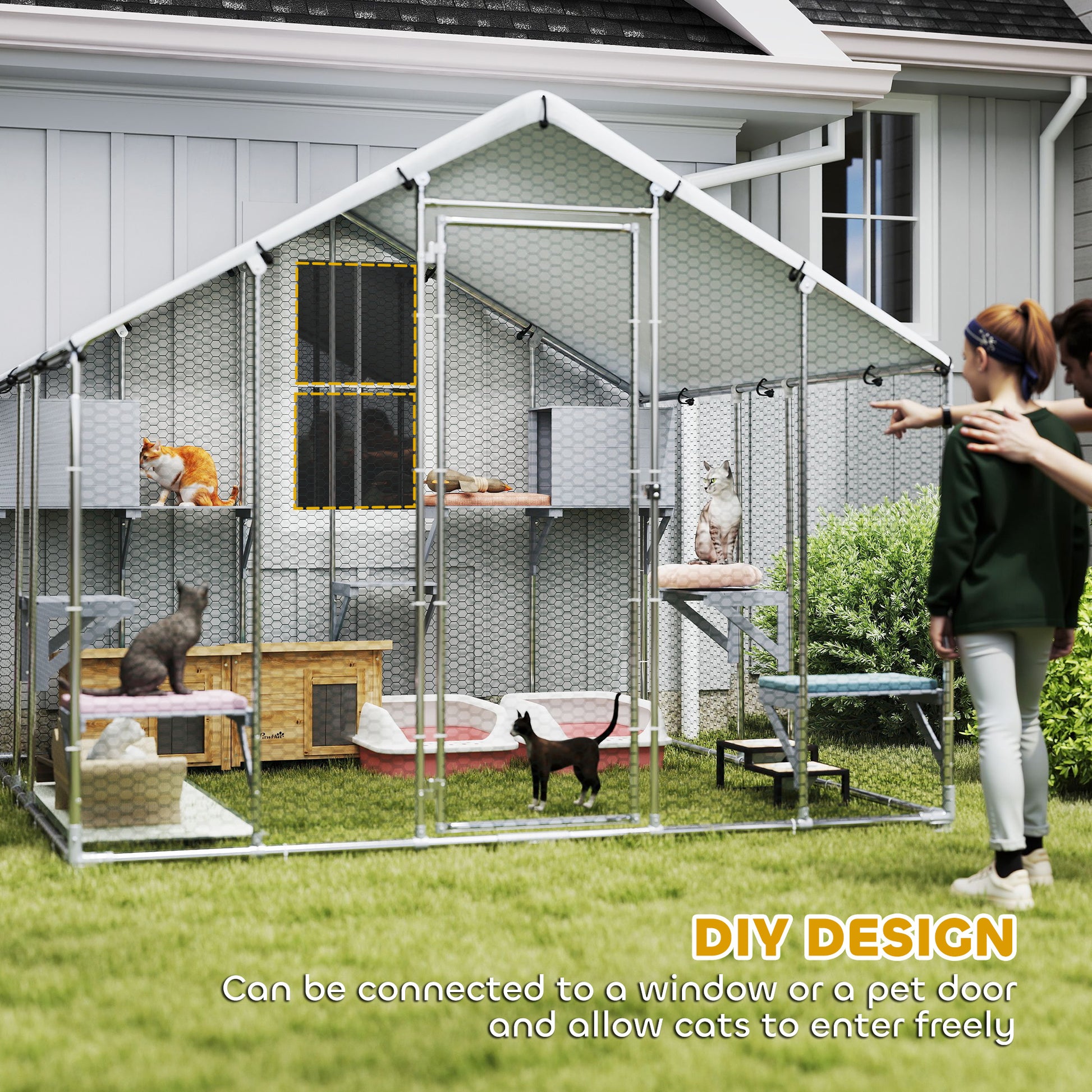 94.5" Metal Outdoor Catio - Silver Large Cat Enclosure-DECOROLALA