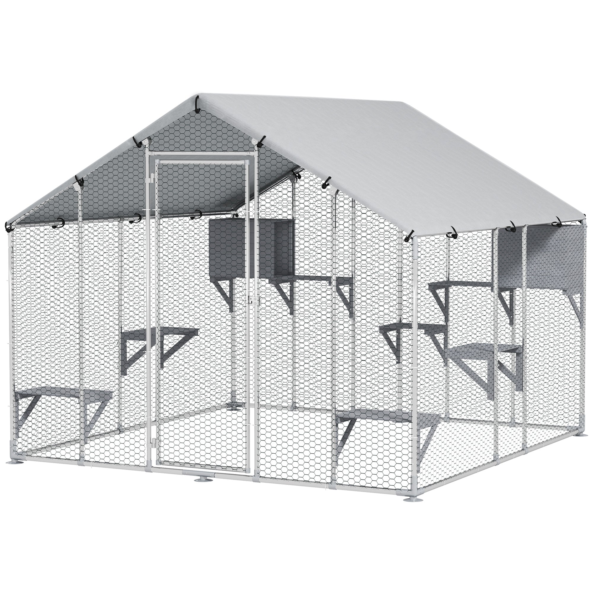 94.5" Metal Outdoor Catio - Silver Large Cat Enclosure-DECOROLALA
