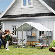 94.5" Metal Outdoor Catio with Waterproof Cover - Silver-Cats-DECOROLALA