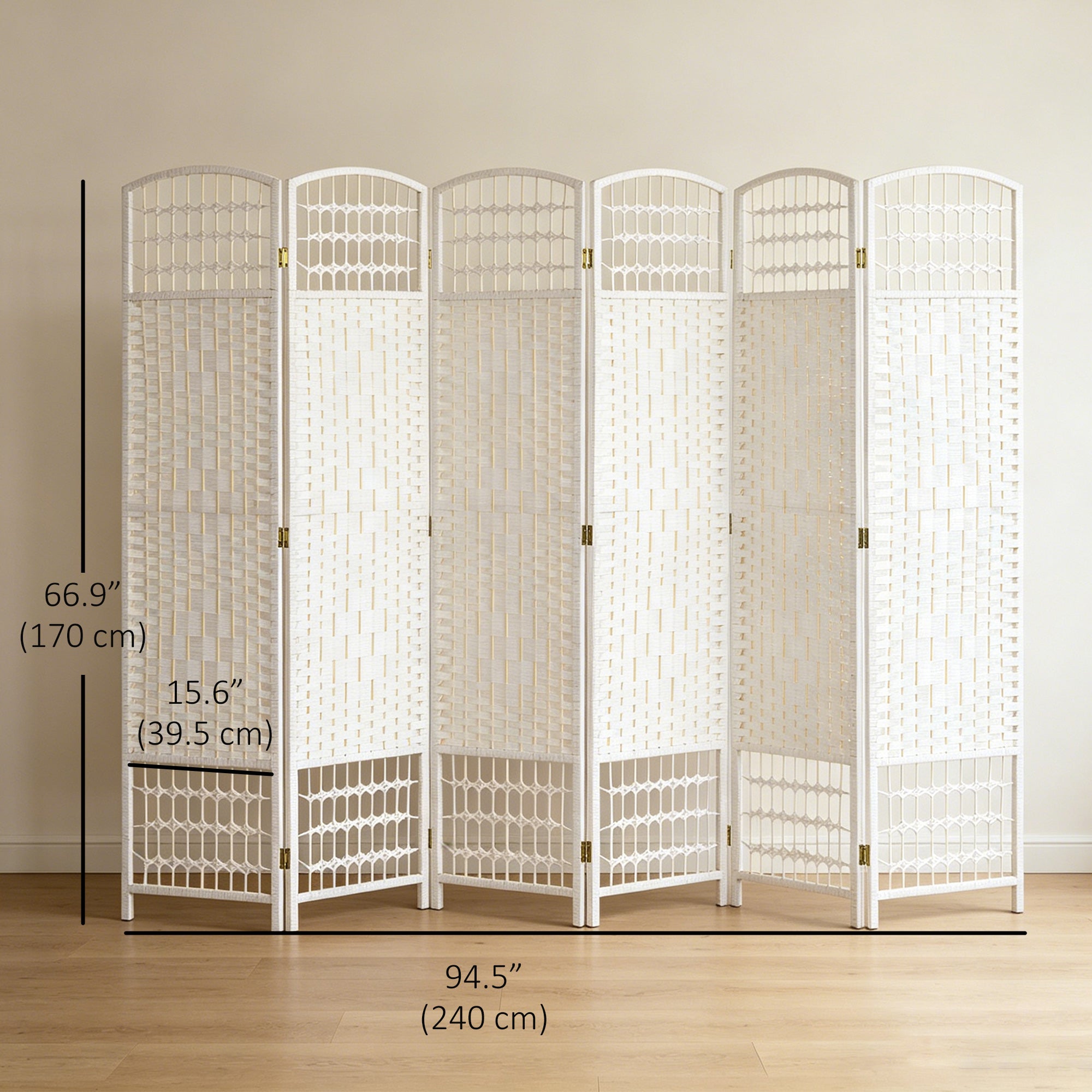 6 Panel Folding Room Divider, Portable Privacy Screen, Wave Fiber Room Partition for Home Office, White