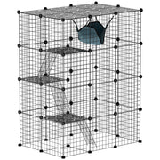 4-Tier DIY Large Cat Cage with Hammock, Platforms, Ramps, Accessories for 1-3 Cats, Indoor Use, Black