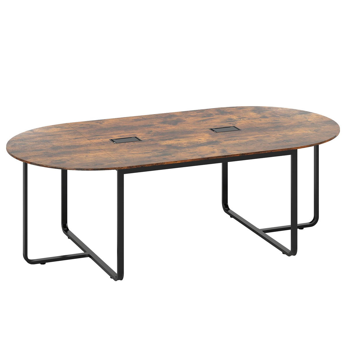 95 Inches Oval Conference Industrial Executive Table with Dual Cable Holes-Rustic Brown-Standing Desks-DECOROLALA
