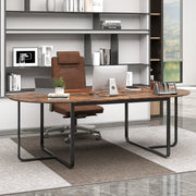 95 Inches Oval Conference Industrial Executive Table with Dual Cable Holes-Rustic Brown-Standing Desks-DECOROLALA