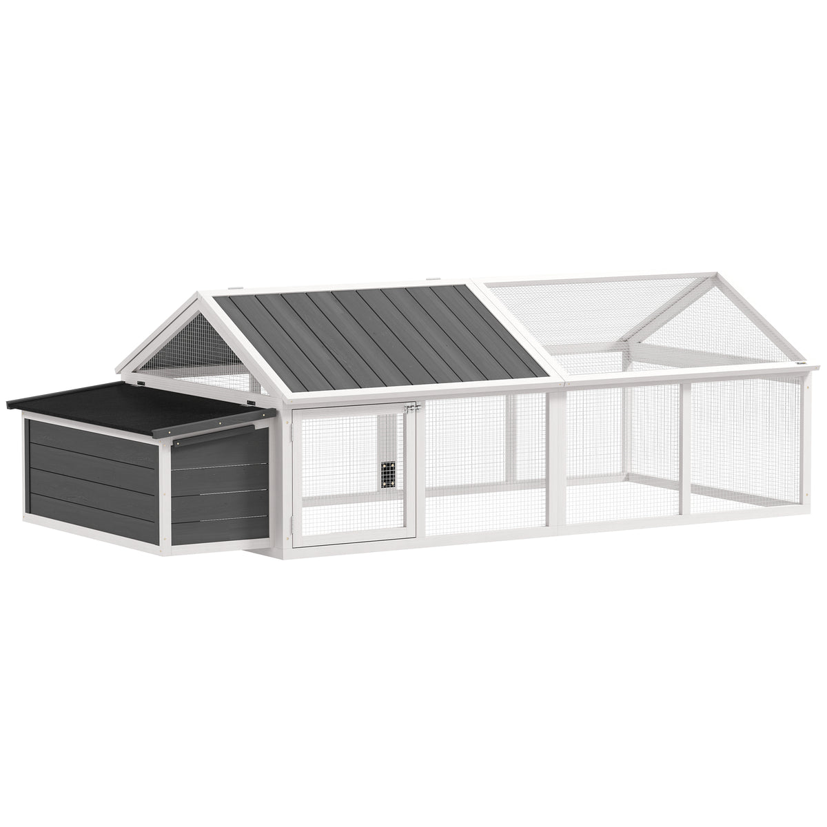 95" Large Wooden Chicken Coop with Nesting Box & Run - White-Small Animal Supplies-DECOROLALA